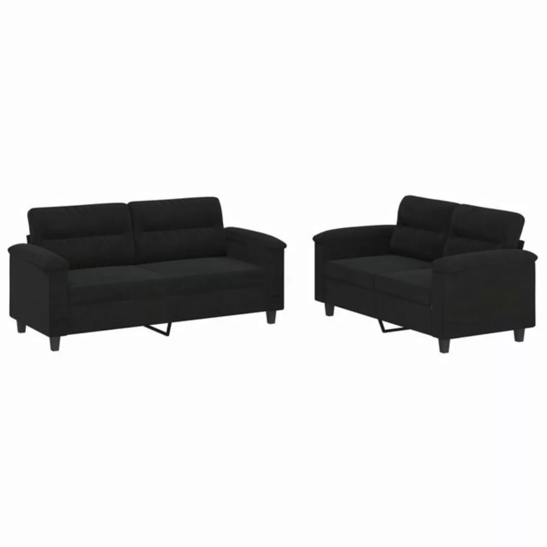 vidaXL Sofa 2-tlg. Sofagarnitur mit Kissen Schwarz Mikrofasergewebe günstig online kaufen