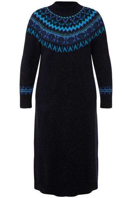 Ulla Popken Strickkleid Strick-Midikleid Norwegermuster Rundhals Langarm günstig online kaufen