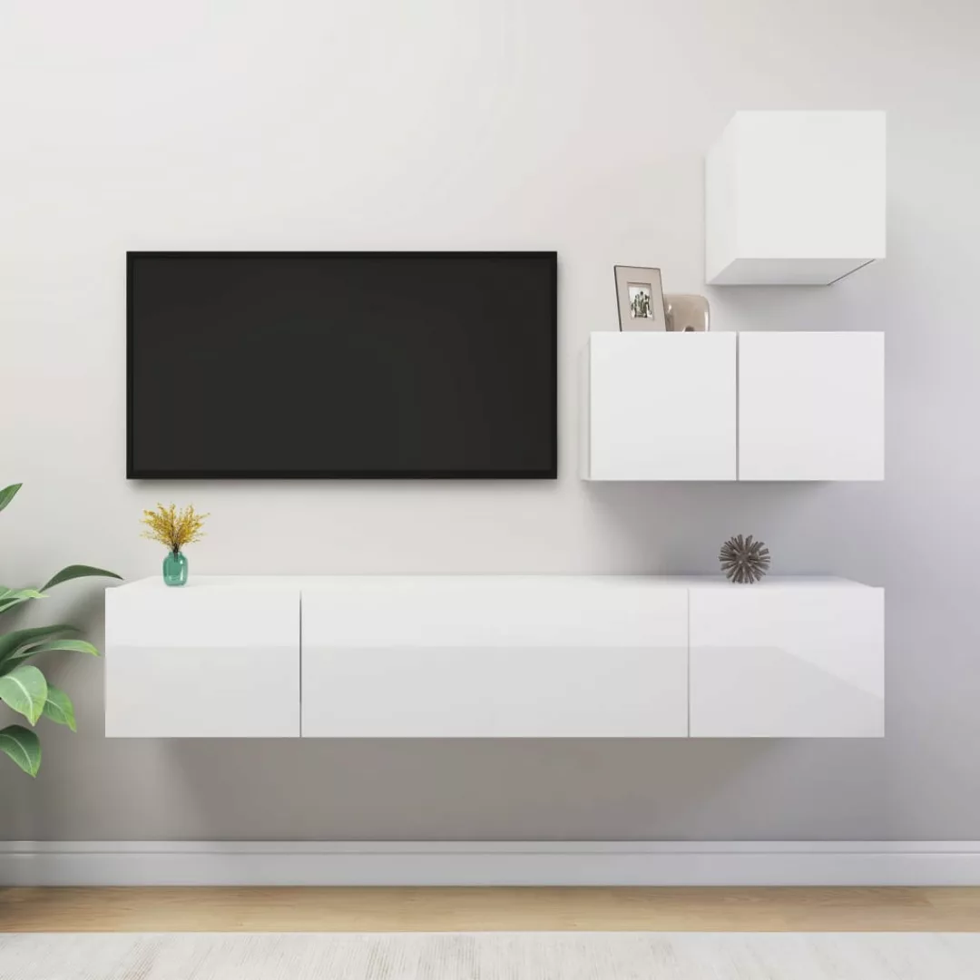 vidaXL TV-Schrank 4-tlg TV-Schrank-Set Hochglanz-Weiß Spanplatte TV-Konsole günstig online kaufen