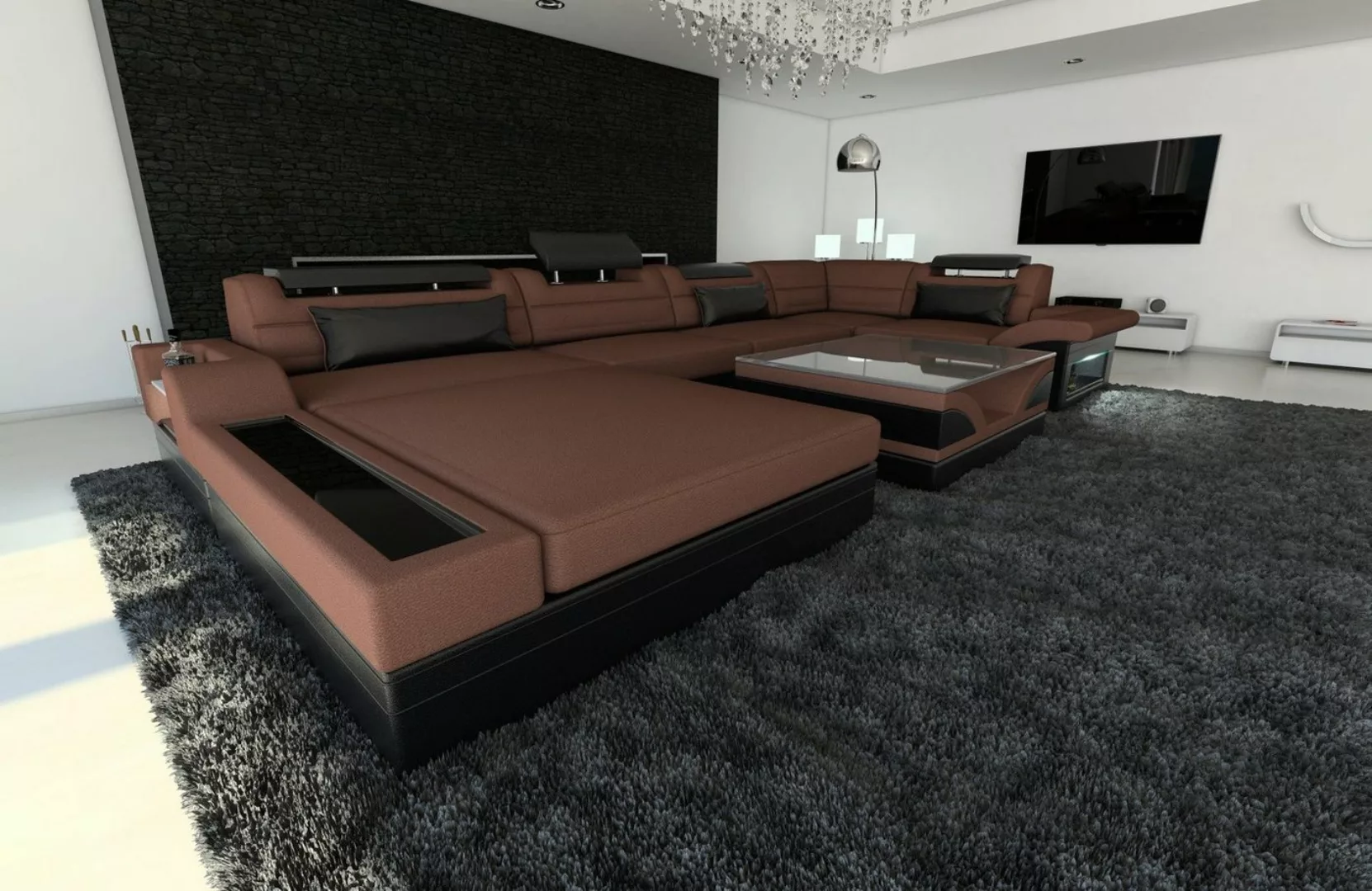 Sofa Dreams Wohnlandschaft Couch Sofa Stoff Mezzo U Form Stoffsofa, mit LED günstig online kaufen