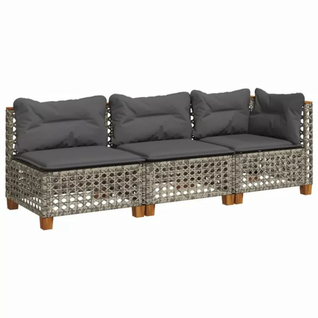 vidaXL Loungesofa Gartensofa mit Kissen 3-Sitzer Grau Poly Rattan, 3 Teile günstig online kaufen