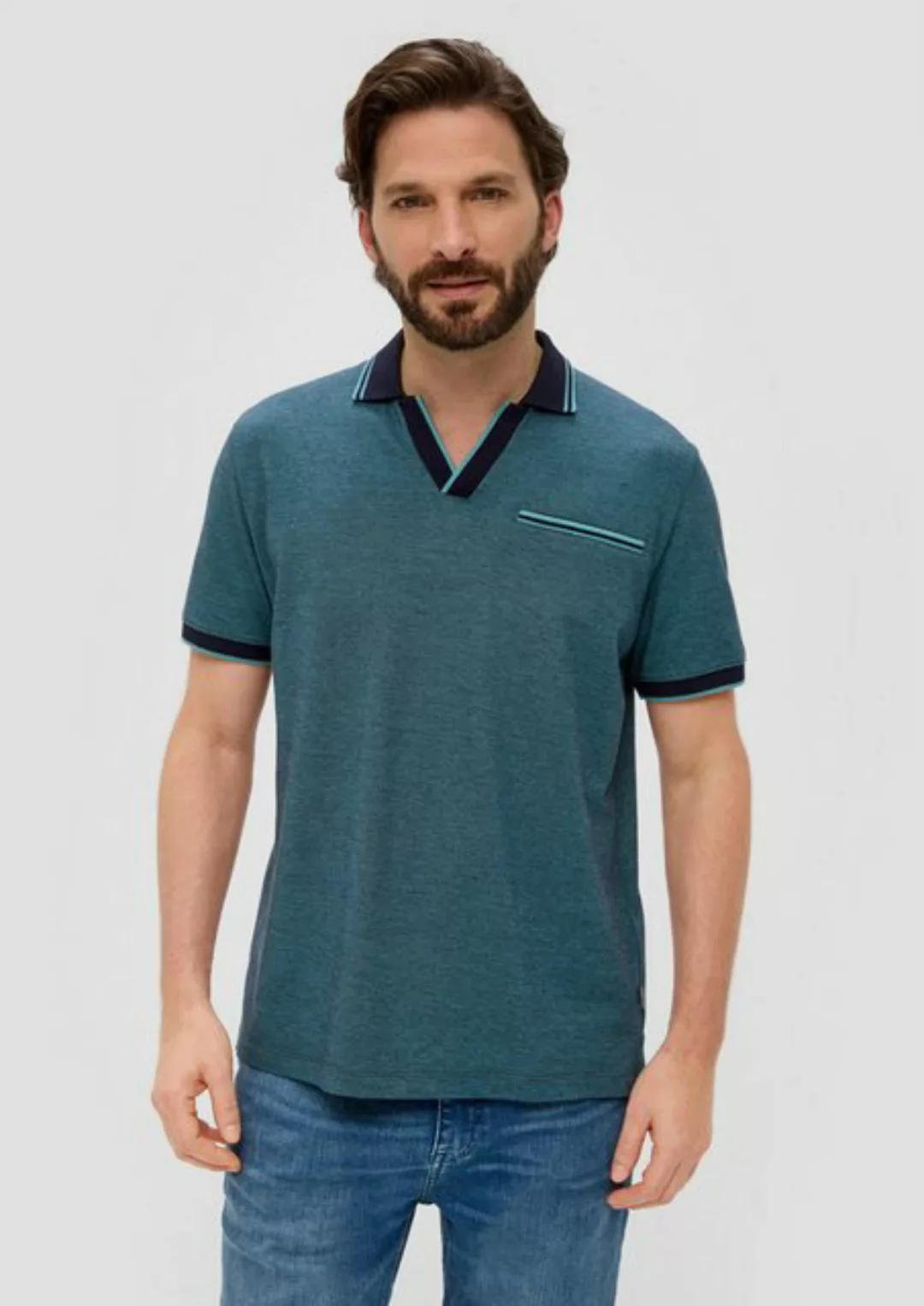 s.Oliver Kurzarmshirt Poloshirt in melierter Optik Streifen-Detail, Kontras günstig online kaufen