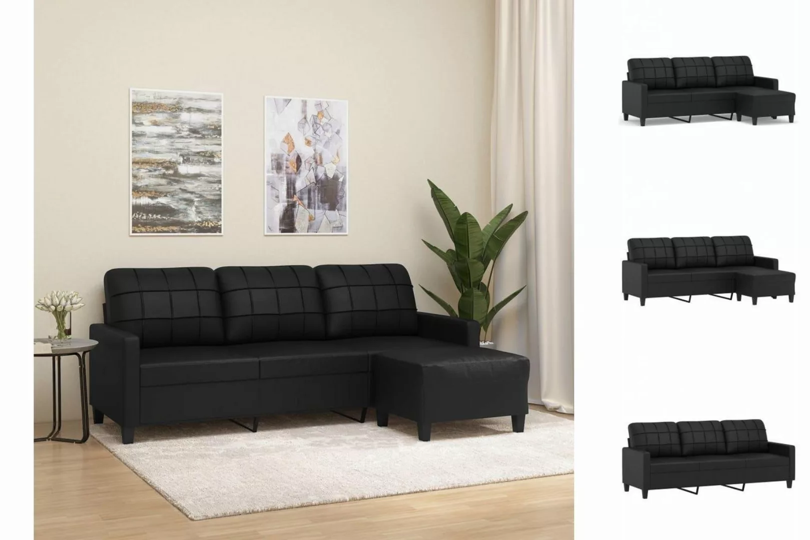 vidaXL Sofa 3-Sitzer-Sofa mit Hocker Schwarz 180 cm Kunstleder Couch günstig online kaufen