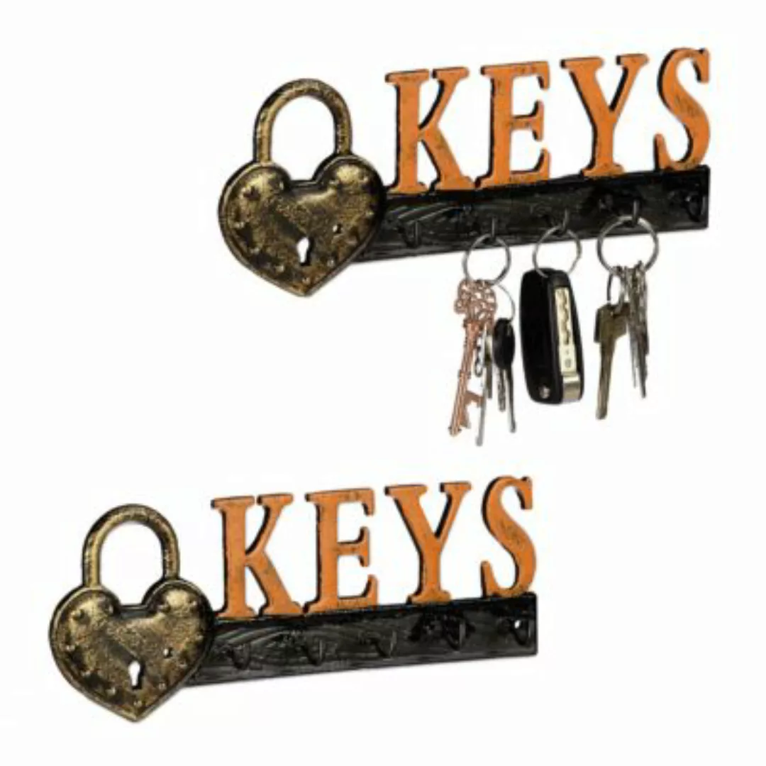 relaxdays 2 x Schlüsselbrett Keys orange/schwarz günstig online kaufen
