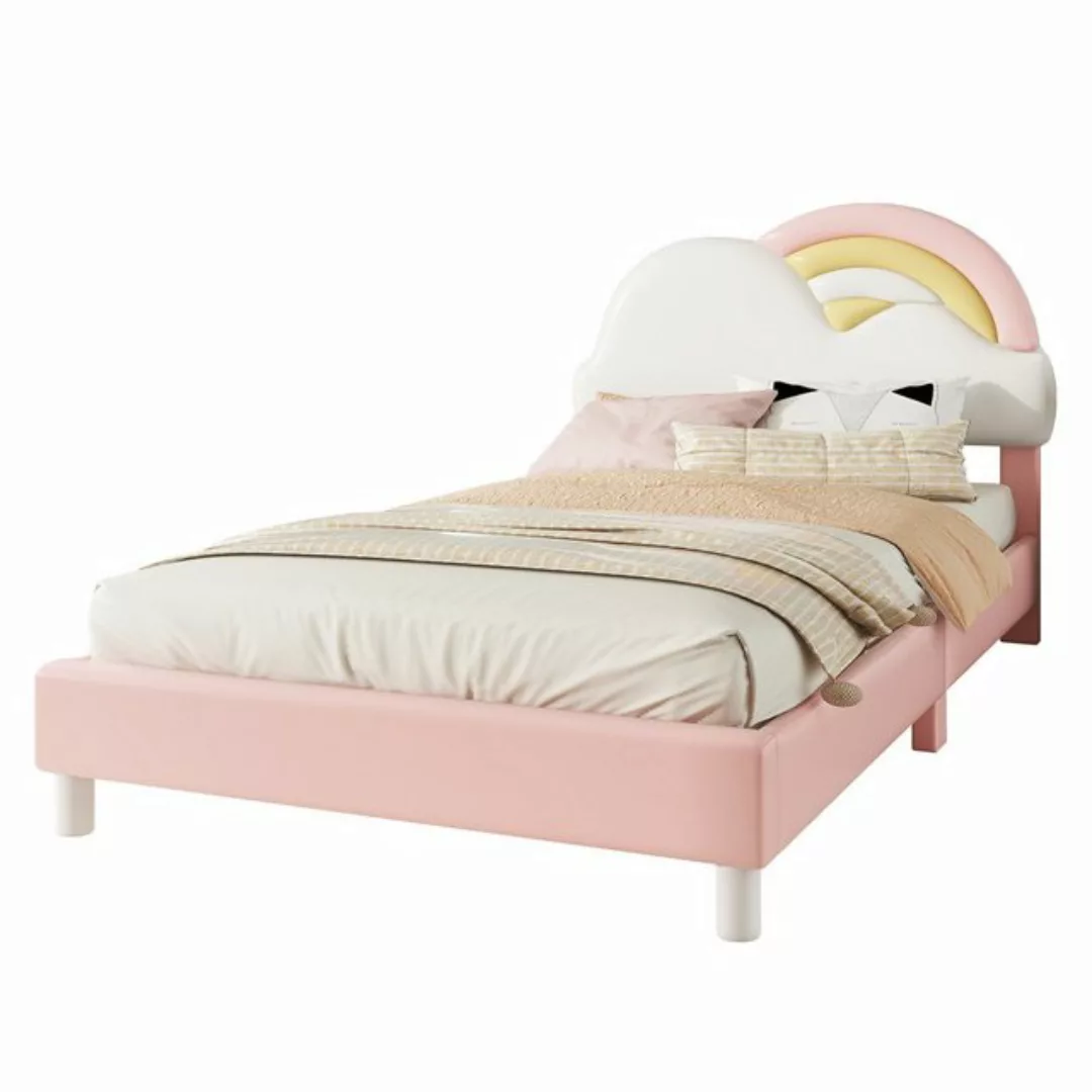 Odikalo Polsterbett Doppelbett CartoonBett PU Minimalistisch Rosa 90/140cm günstig online kaufen