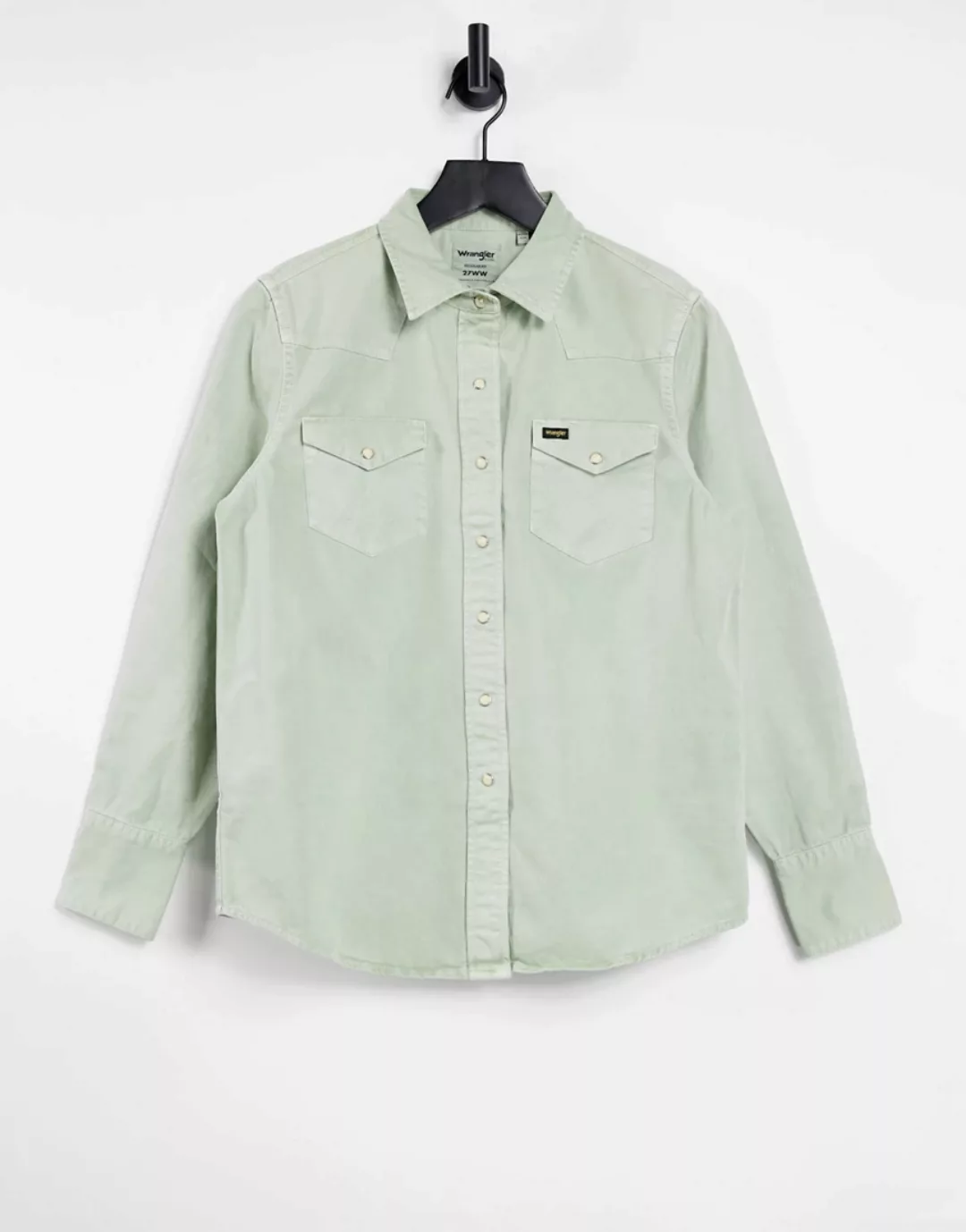 Wrangler – 27WW – Jeanshemd mit regulärem Schnitt in Khaki-Grün günstig online kaufen