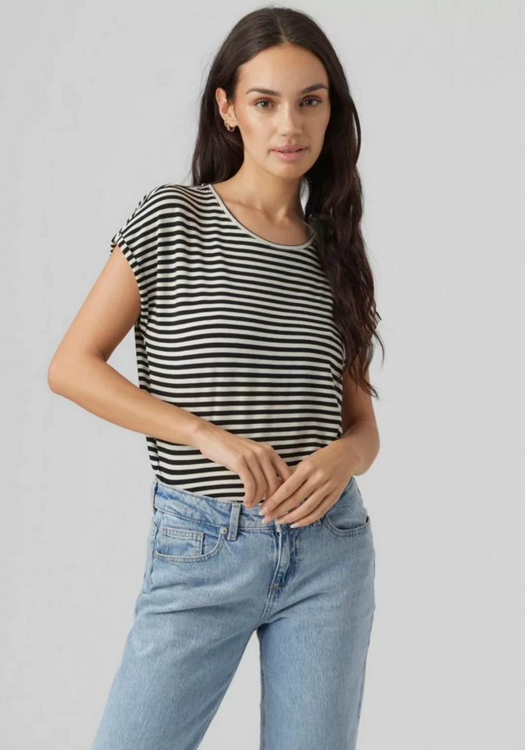 Vero Moda Rundhalsshirt VMAVA PLAIN SS TOP STRIPE GA JRS NOOS günstig online kaufen