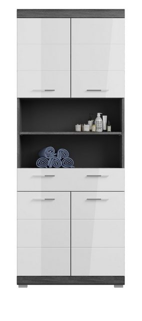 Inn.Furn Hochschrank Shawn (Badschrank in weiß Hochglanz und grau, 4-türig, günstig online kaufen