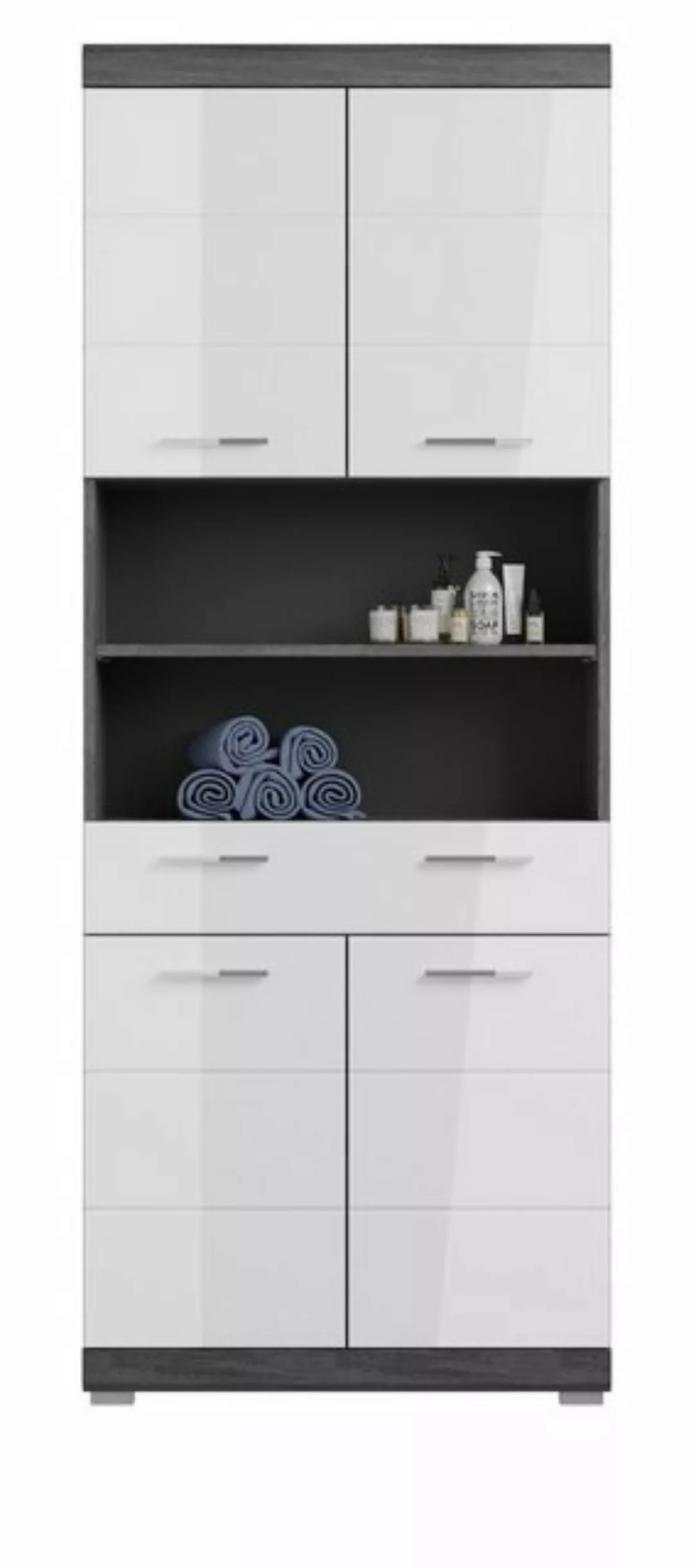 Inn.Furn Hochschrank Shawn (Badschrank in weiß Hochglanz und grau, 4-türig, günstig online kaufen