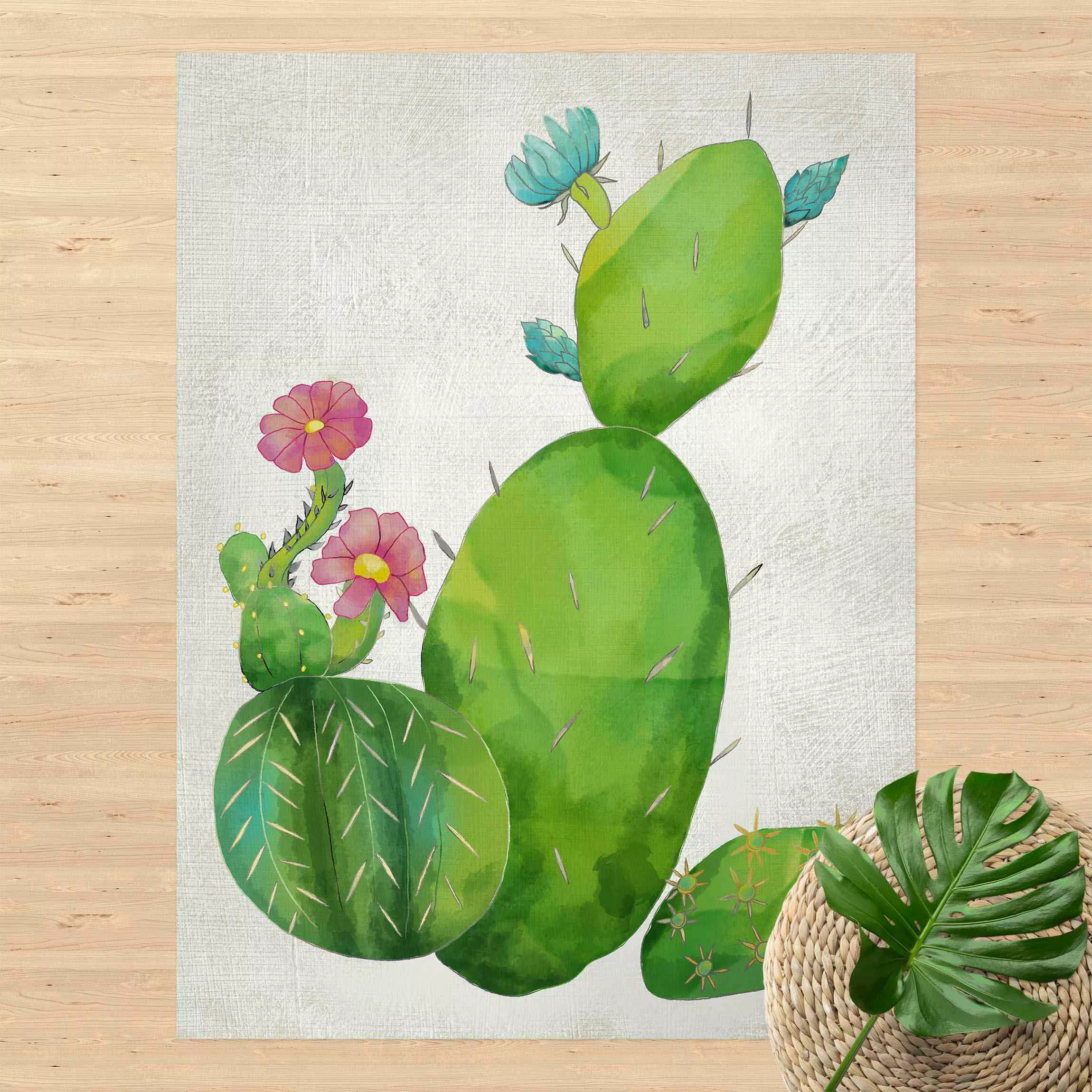Vinyl-Teppich Kaktusfamilie rosa türkis günstig online kaufen