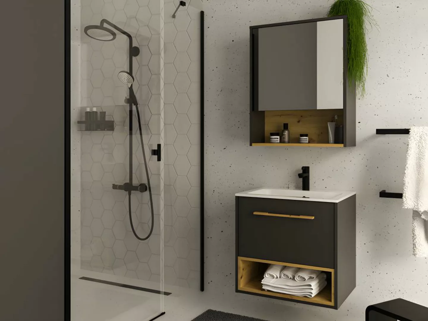 Badezimmer Spiegelschrank - Anthrazit - 60 cm - YANGRA günstig online kaufen