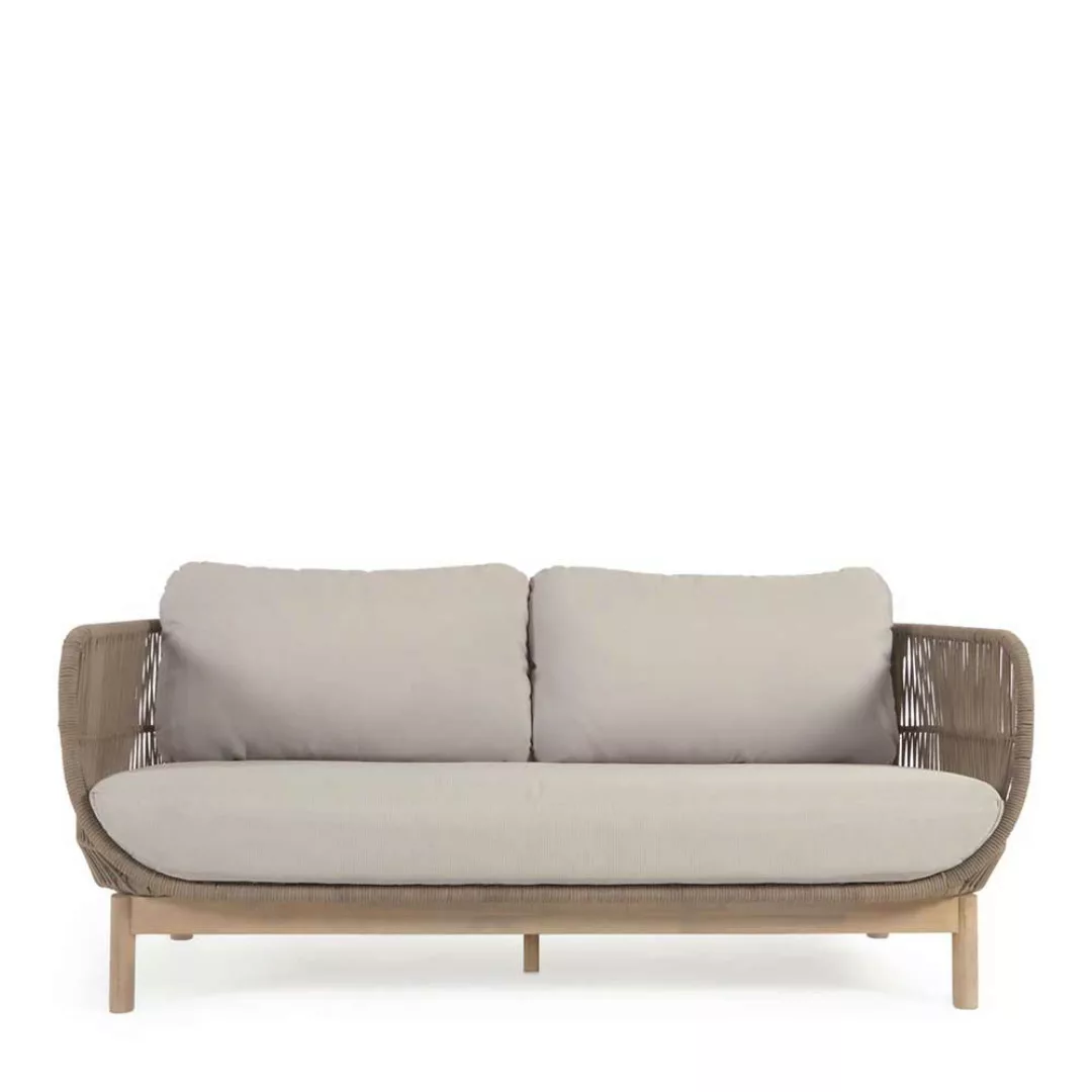 Dreisitzer Sofa in Akaziefarben und Beige Kordelgeflecht und Massivholz günstig online kaufen