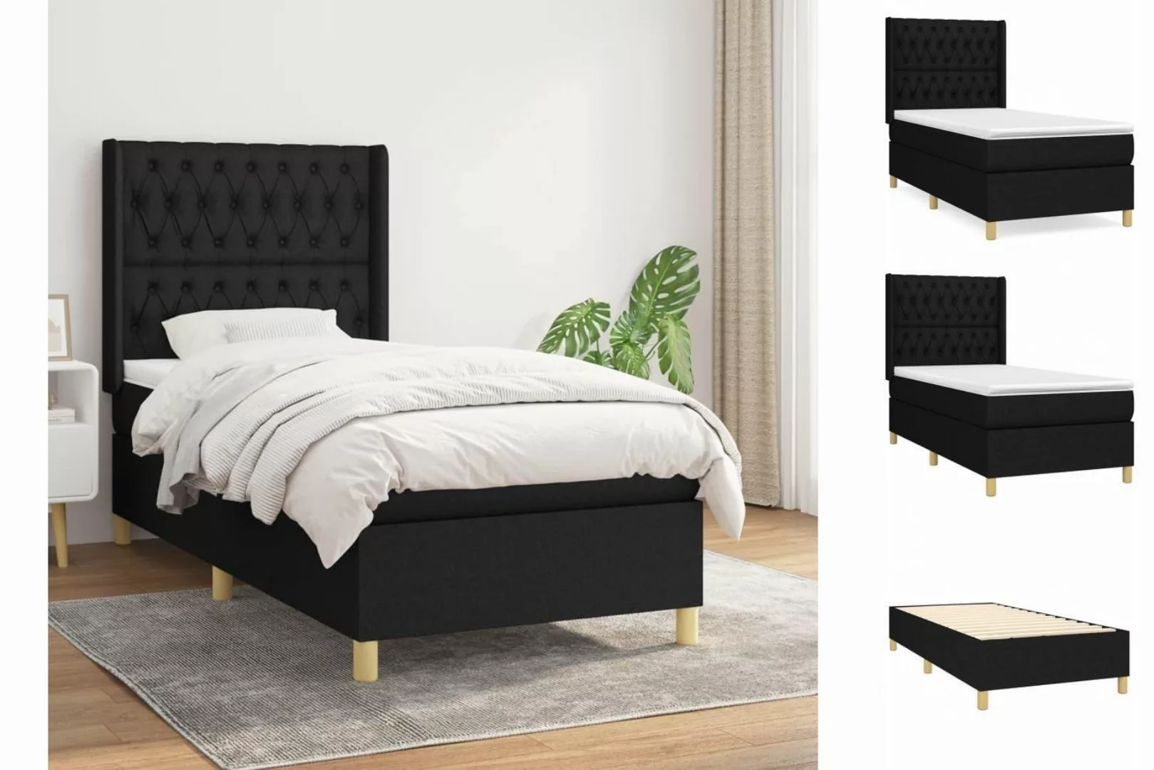 vidaXL Boxspringbett Boxspringbett mit Matratze Schwarz 90x200 cm Stoff Bet günstig online kaufen