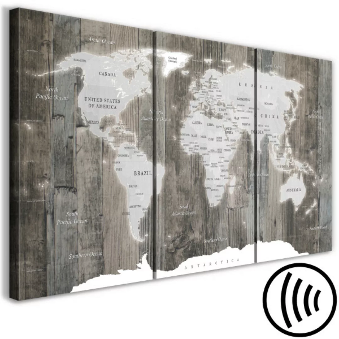 Wandbild World Map: Wooden World (3 Parts) XXL günstig online kaufen