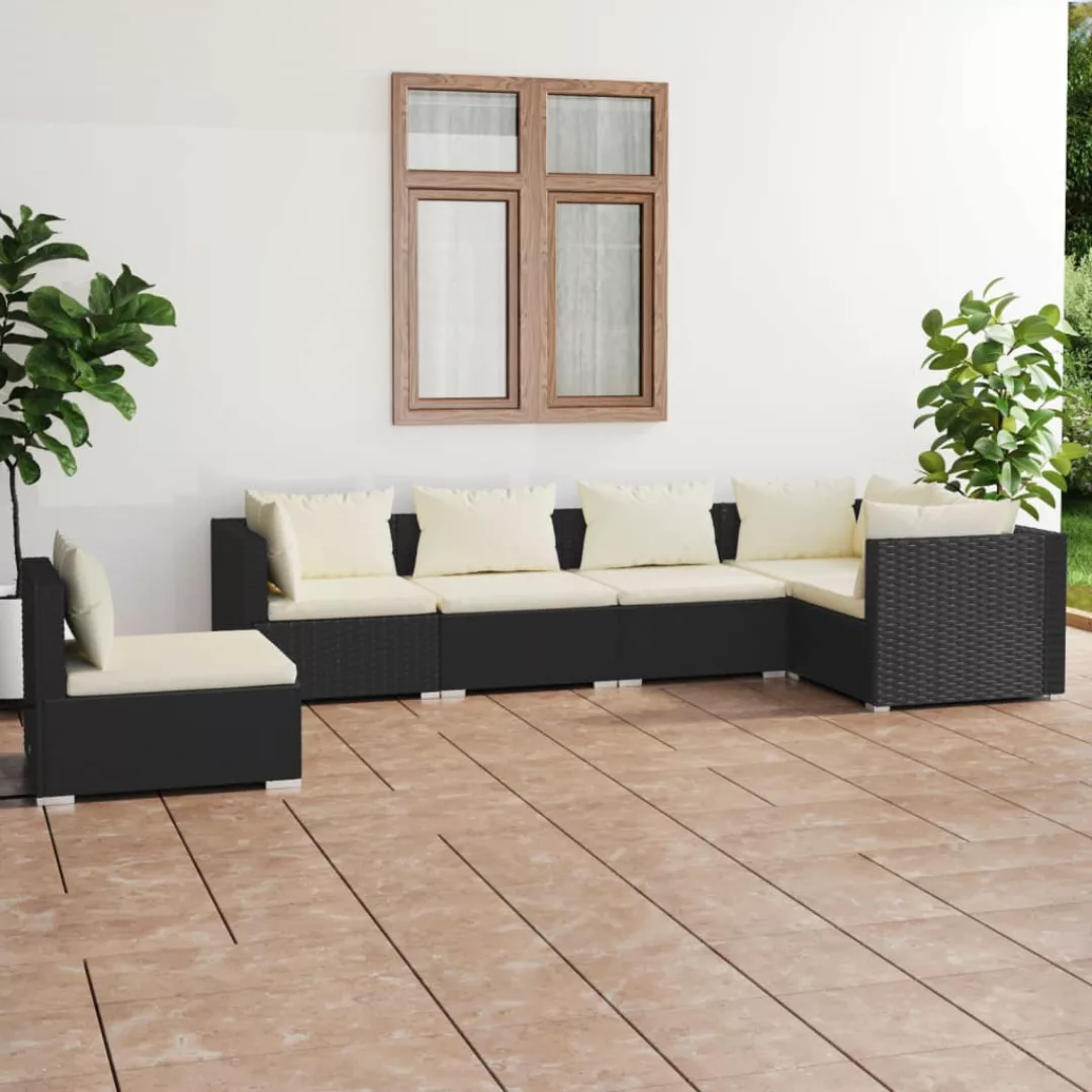 Vidaxl 6-tlg. Garten-lounge-set Mit Kissen Poly Rattan Schwarz günstig online kaufen