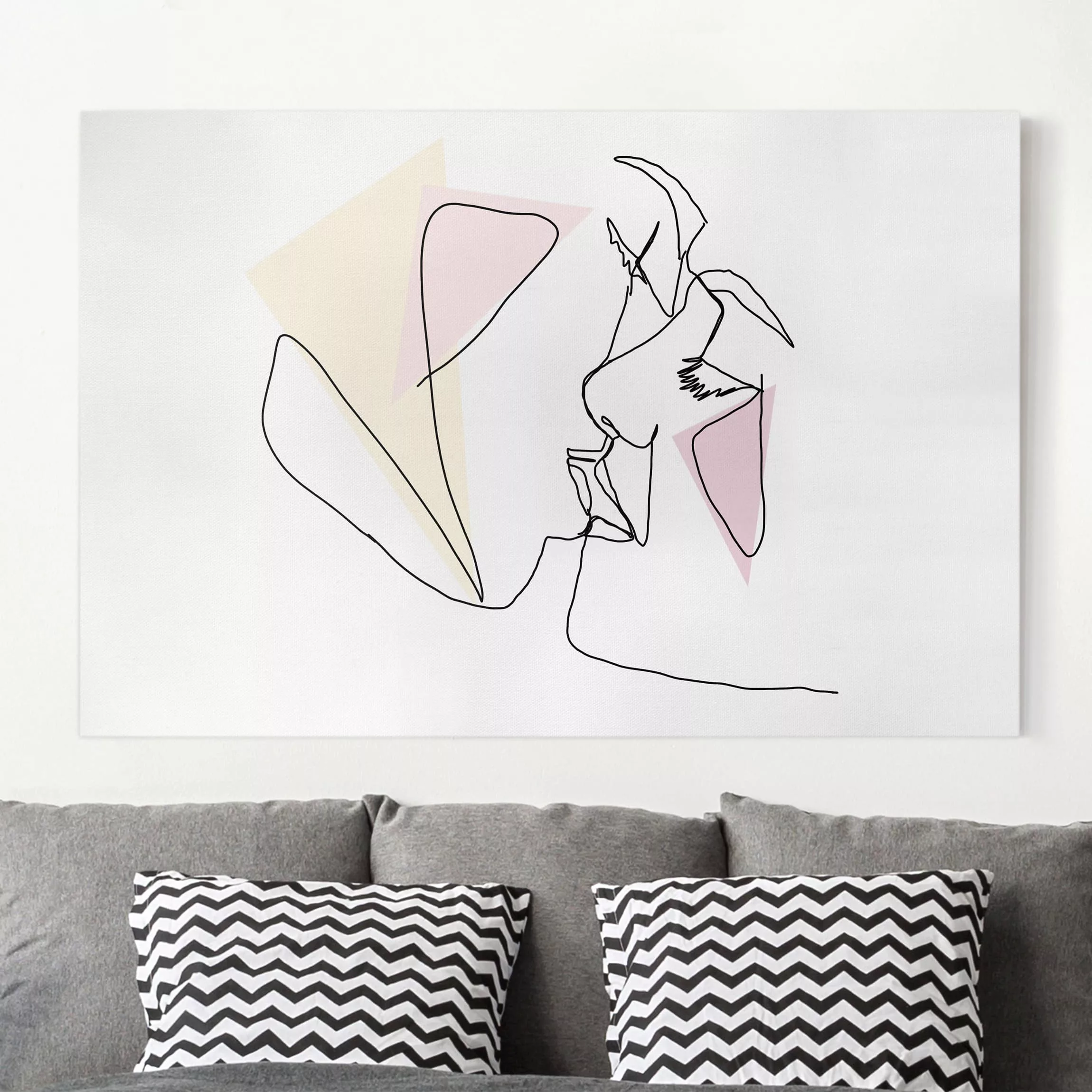 Leinwandbild - Querformat Kuss Gesichter Line Art günstig online kaufen