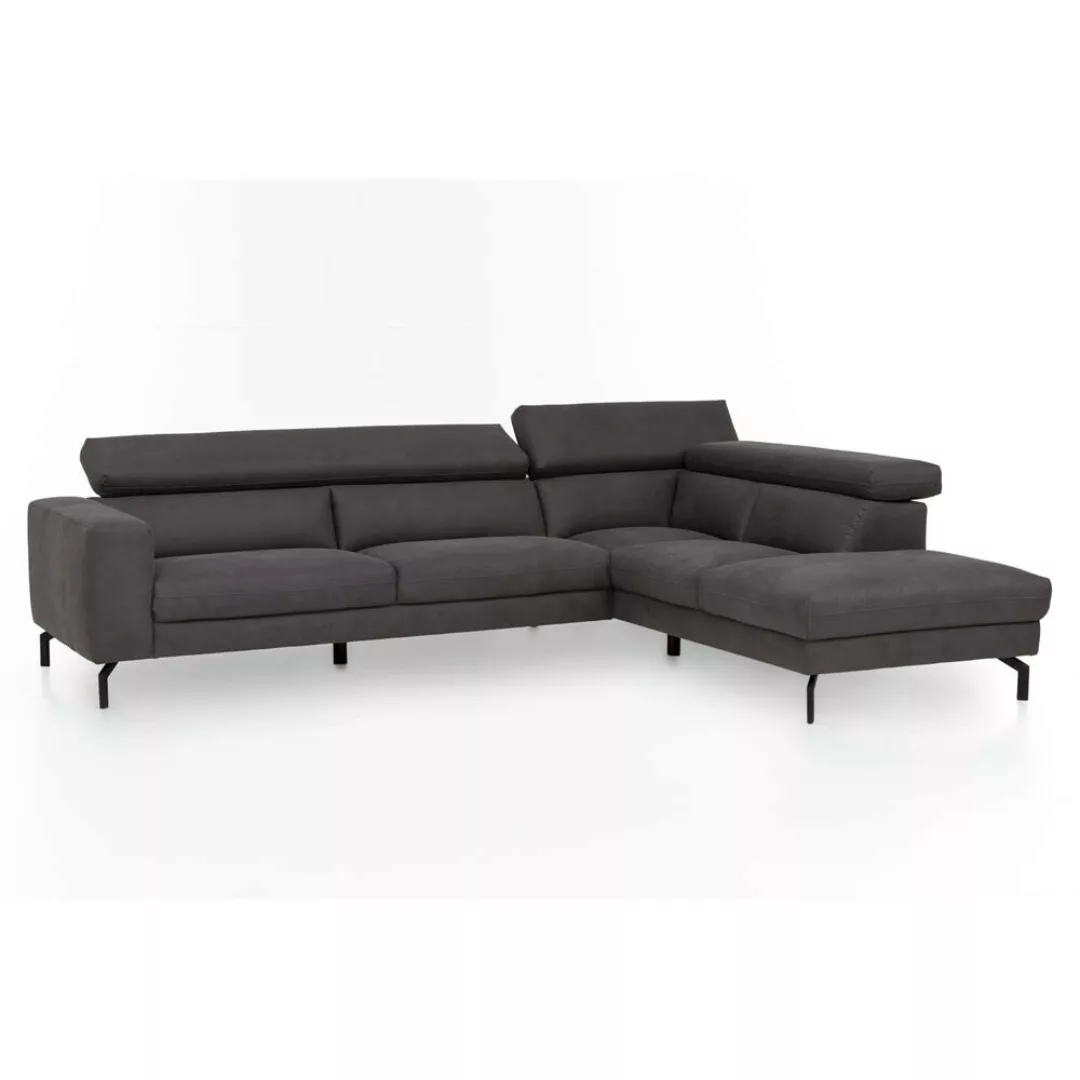 Ecksofa mit verstellbaren Kopfteilen, Vintageoptik dunkelgrau, 3-Sitzer mit günstig online kaufen