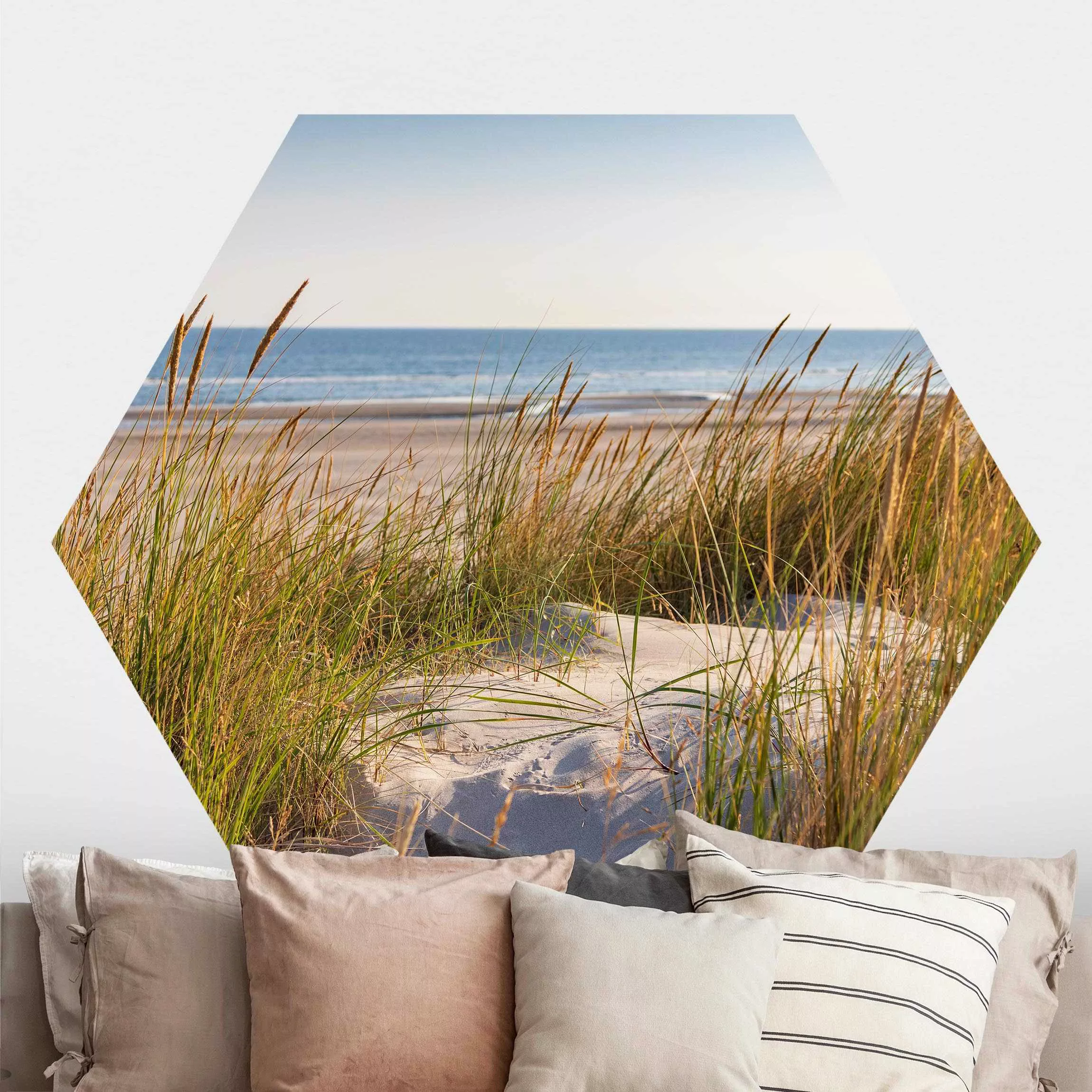 Hexagon Fototapete selbstklebend Stranddüne am Meer günstig online kaufen