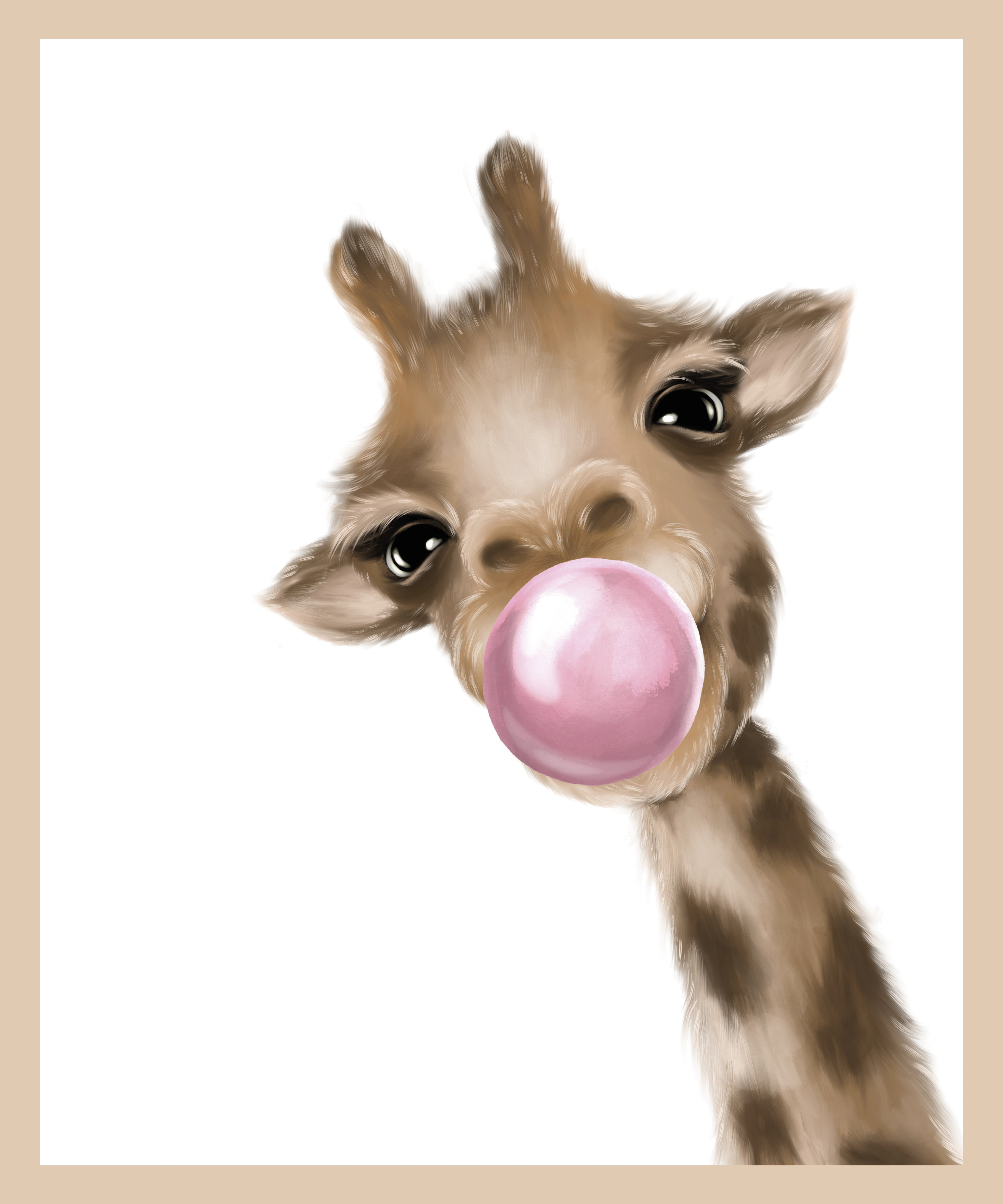 Lüttenhütt Bild mit Rahmen "Giraffe mit Kaugummi in Rosa", Fantasy-Giraffe- günstig online kaufen