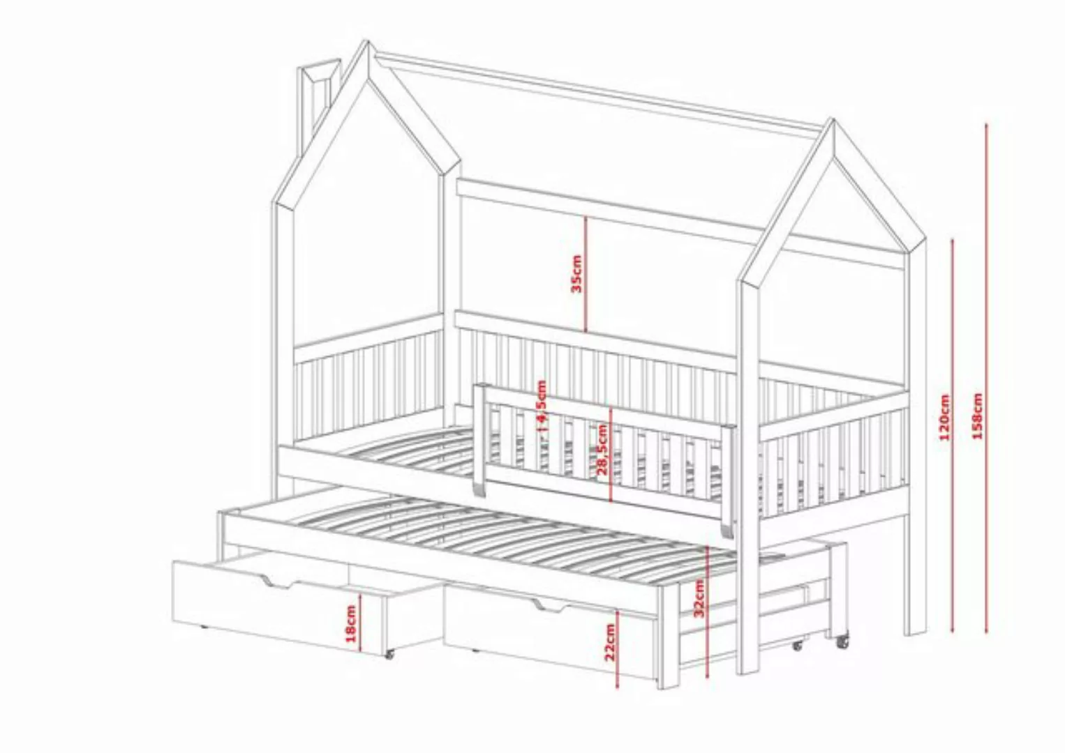 Fun Möbel Hausbett Kinderbett MARCY (200x90cm, inkl. Rausfallschutz), Inkl. günstig online kaufen