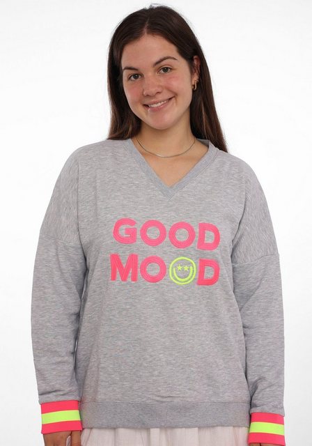 Zwillingsherz Sweatshirt, mit aufgesticktem Smiley und "Good Mood"-Schriftz günstig online kaufen