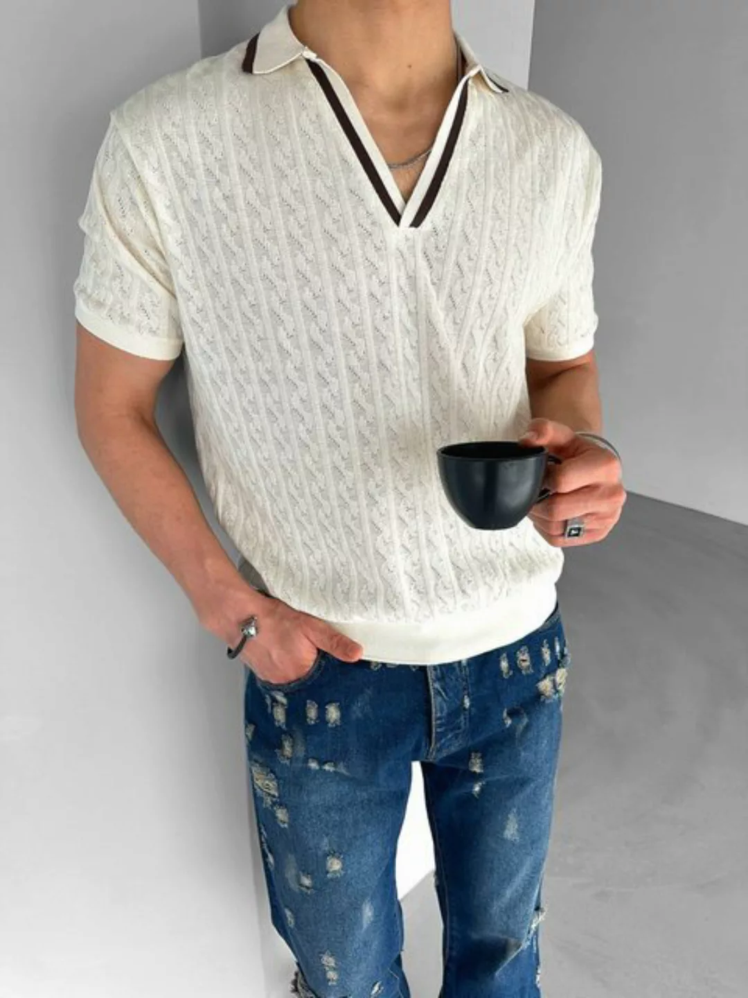 Abluka T-Shirt RELAXED TEXTURED KNIT POLOSHIRT günstig online kaufen