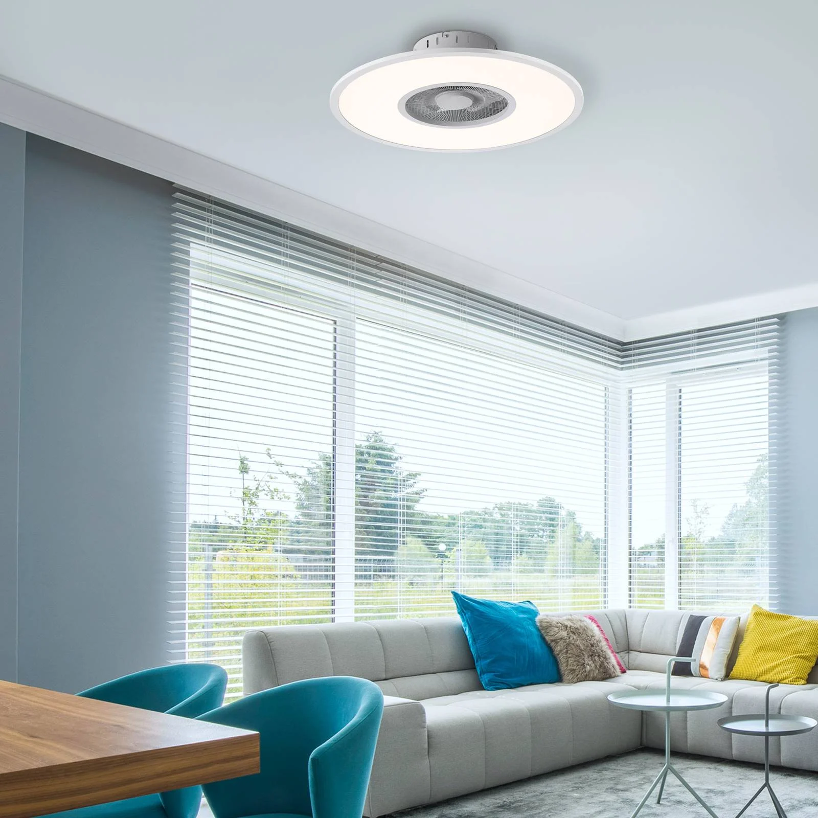 LED-Deckenventilator Flat-Air, CCT, weiß, Ø 59,5cm günstig online kaufen