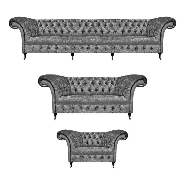 JVmoebel Chesterfield-Sofa Design Polstermöbel Grau Sofagarnitur Chesterfie günstig online kaufen