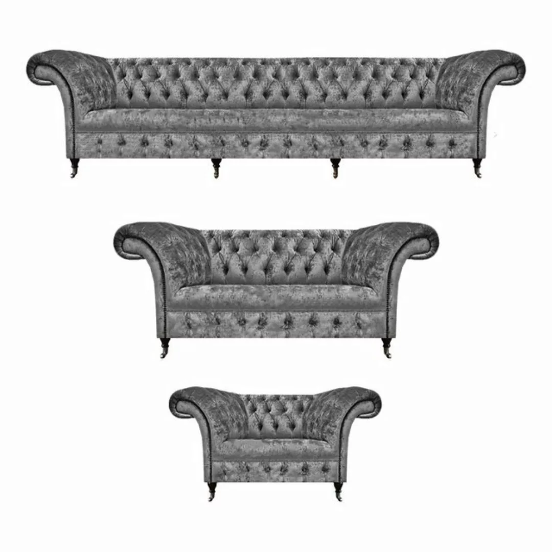 JVmoebel Chesterfield-Sofa Design Polstermöbel Grau Sofagarnitur Chesterfie günstig online kaufen