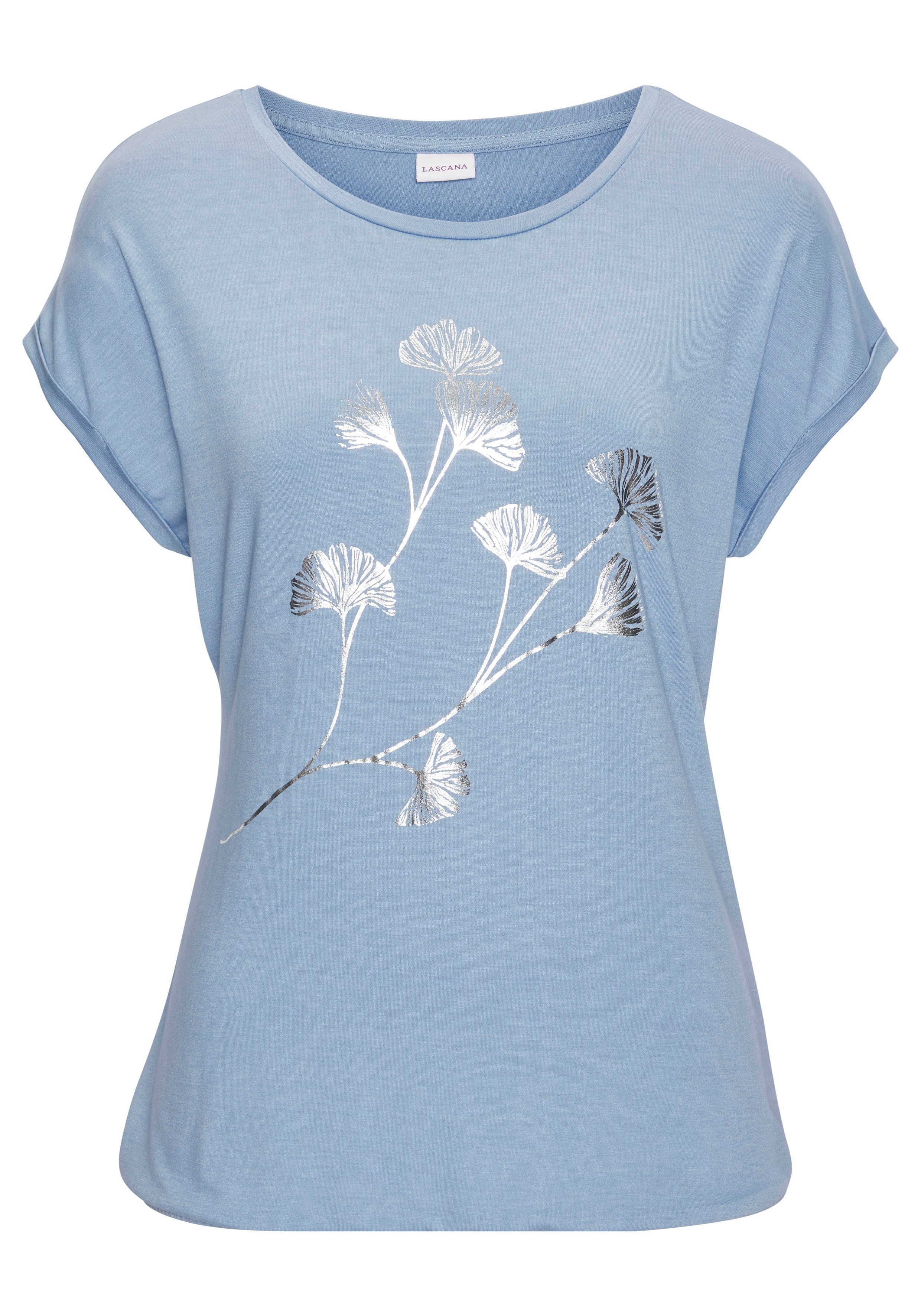 LASCANA Kurzarmshirt "mit schimmerndem Blumenprint", aus elastischer Viskos günstig online kaufen