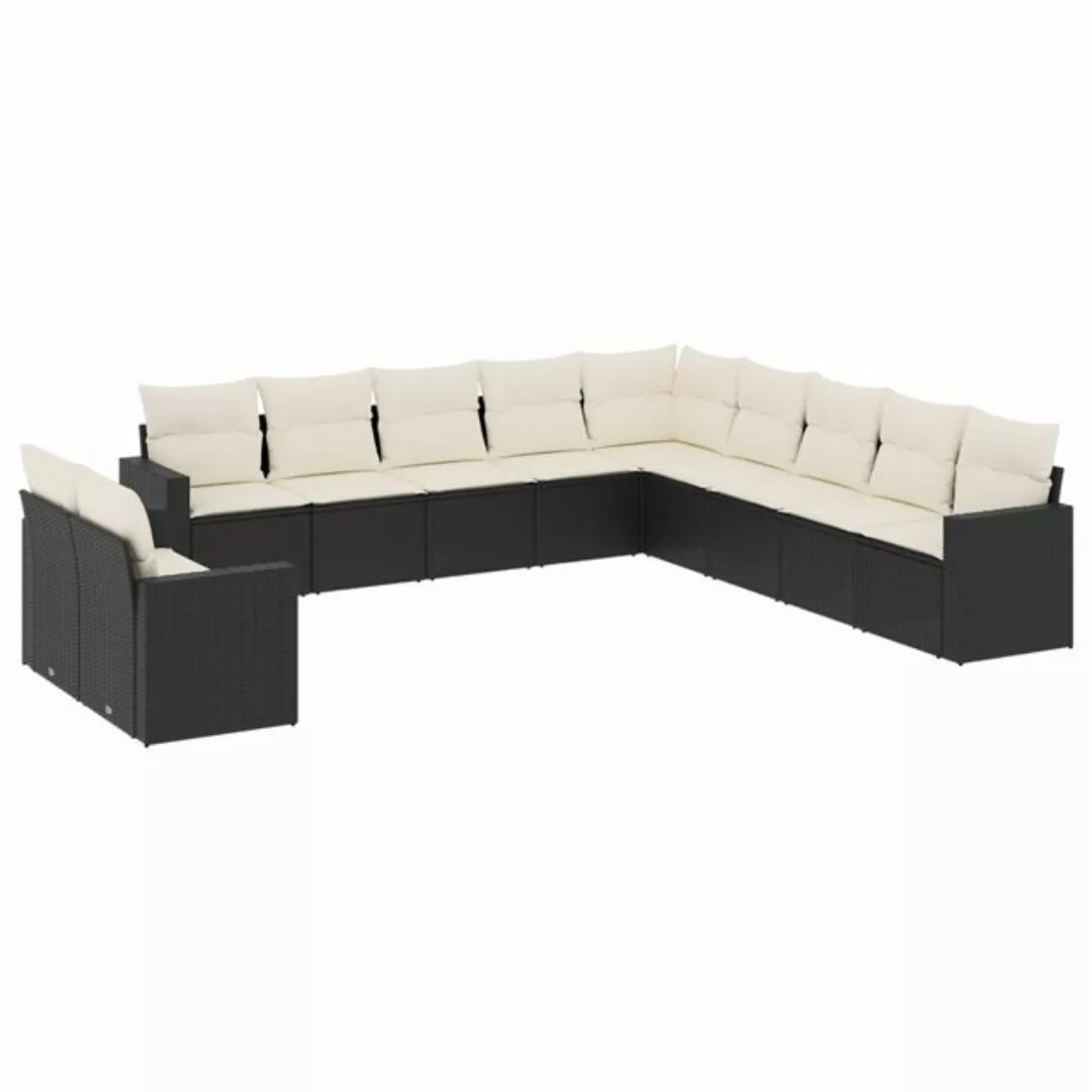 vidaXL Sofaelement 11-tlg. Garten-Sofagarnitur mit Kissen Schwarz Poly Ratt günstig online kaufen