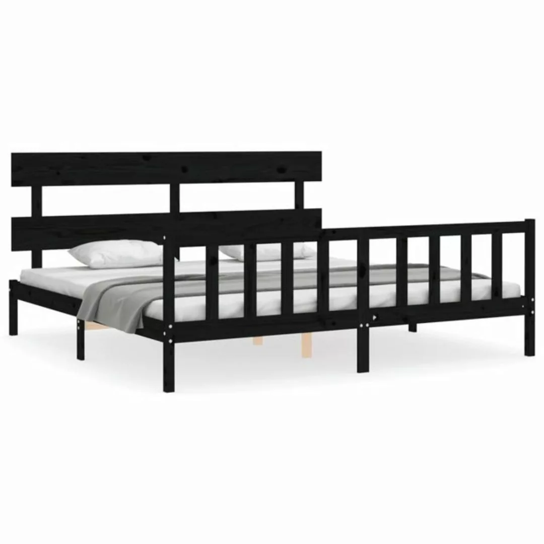 furnicato Bett Massivholzbett mit Kopfteil Schwarz 200x200 cm günstig online kaufen