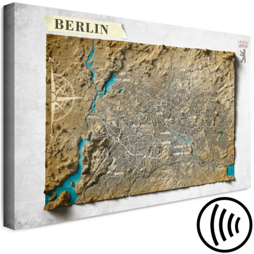 Bild auf Leinwand Hypsometrisches Berlin - Stadtkarte, die die Oberflächenf günstig online kaufen