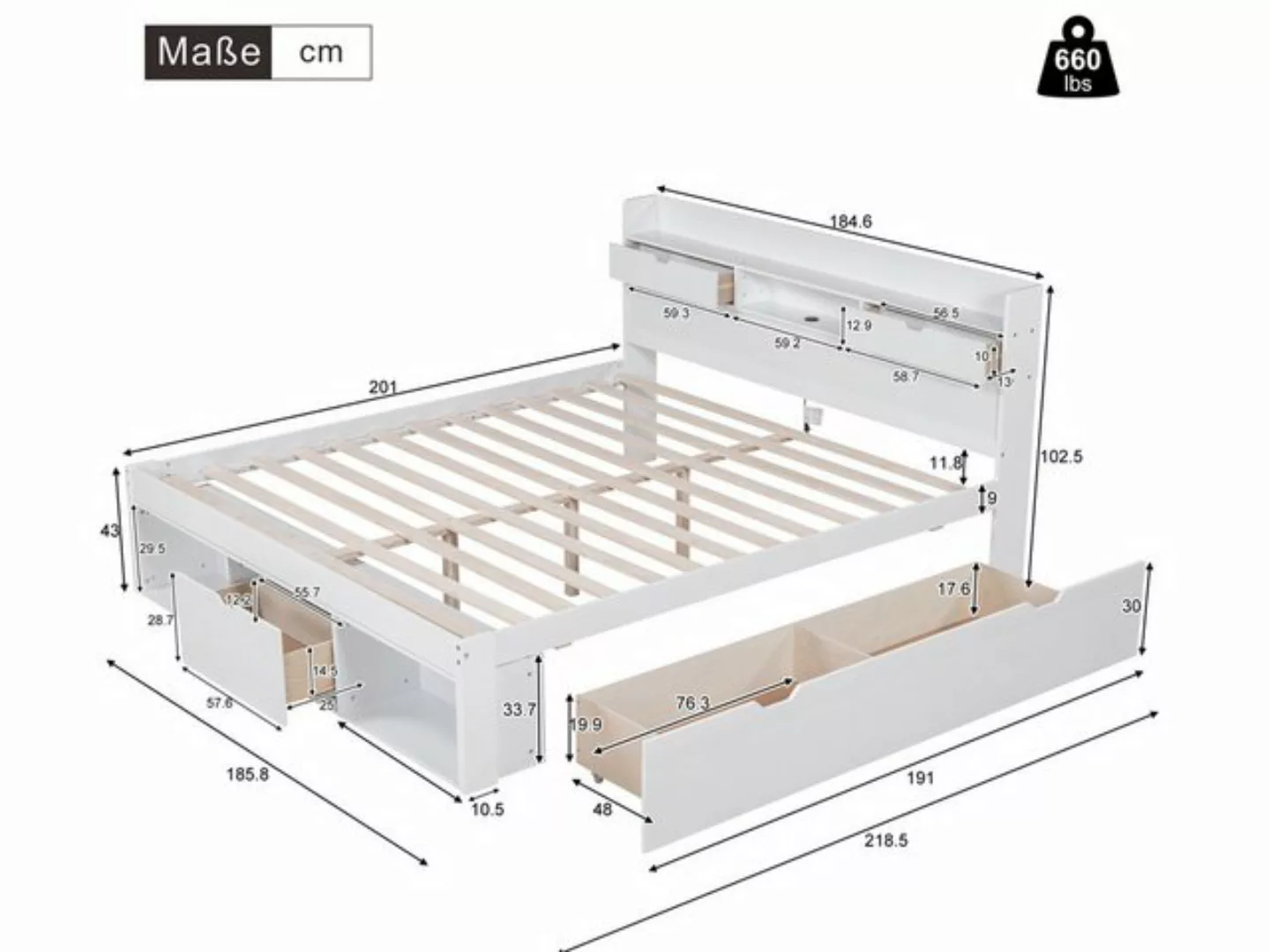 SeedWave Holzbett Holzbett mit Stauraum, Stauraumbett mit USB-Port, 90/140/ günstig online kaufen