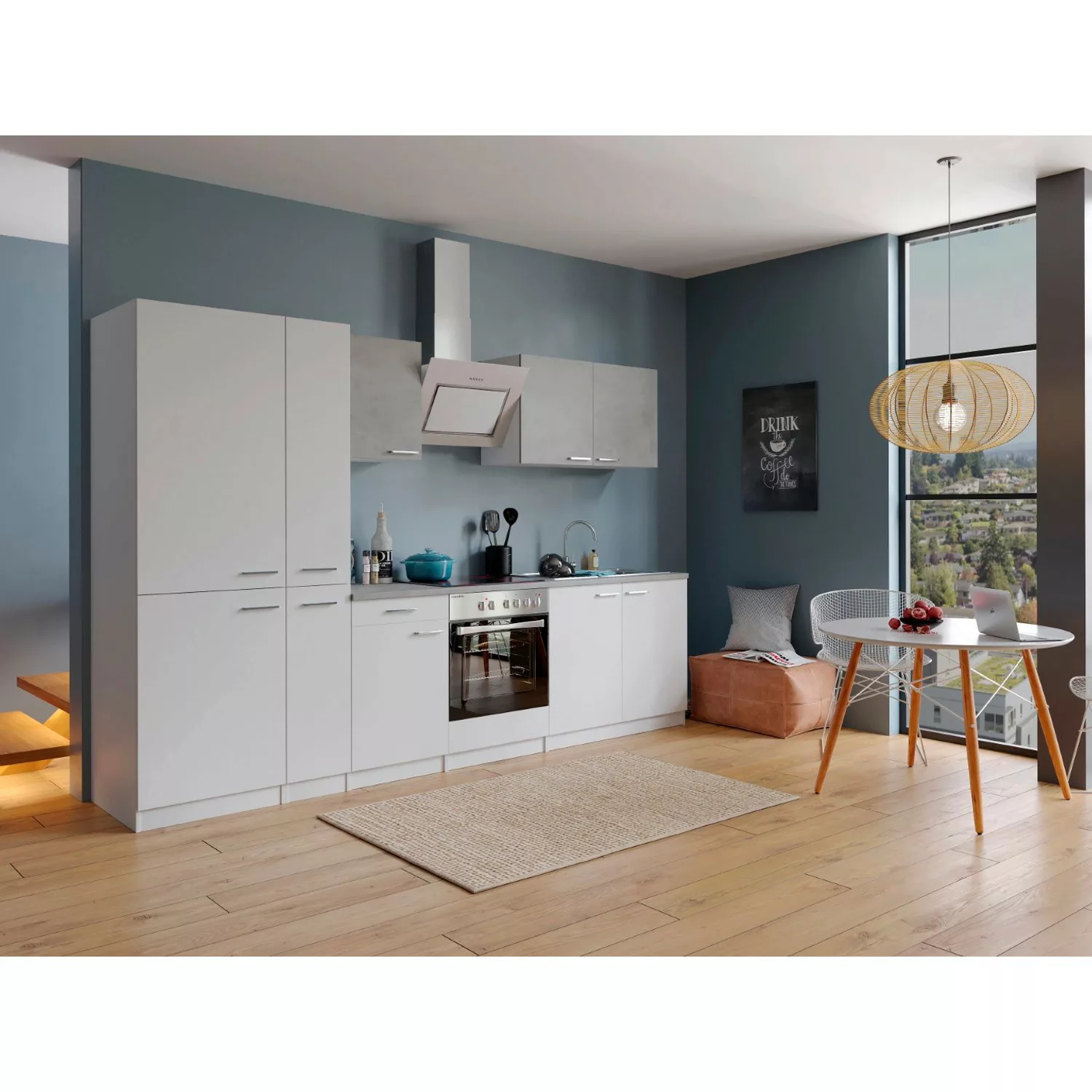Respekta Economy Küchenzeile KB300WWBSCGKE178 300 cm Weiß-Beton Optik günstig online kaufen