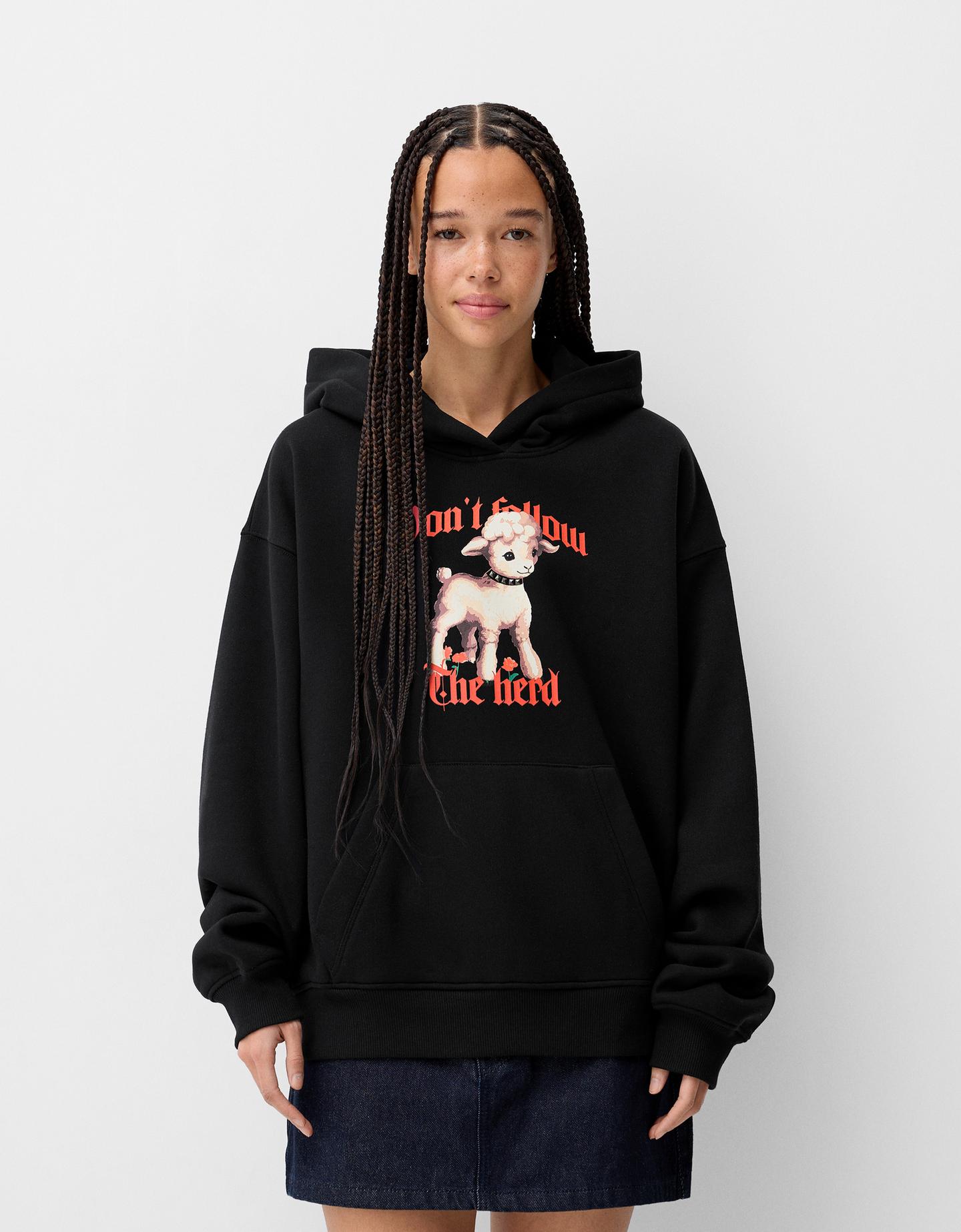 Bershka Hoodie Mit Print Damen L Schwarz günstig online kaufen