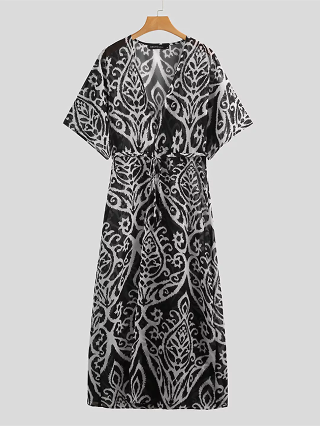 Blumendruck Kurzarm V-Ausschnitt Vintage Plus Größe Kimono günstig online kaufen