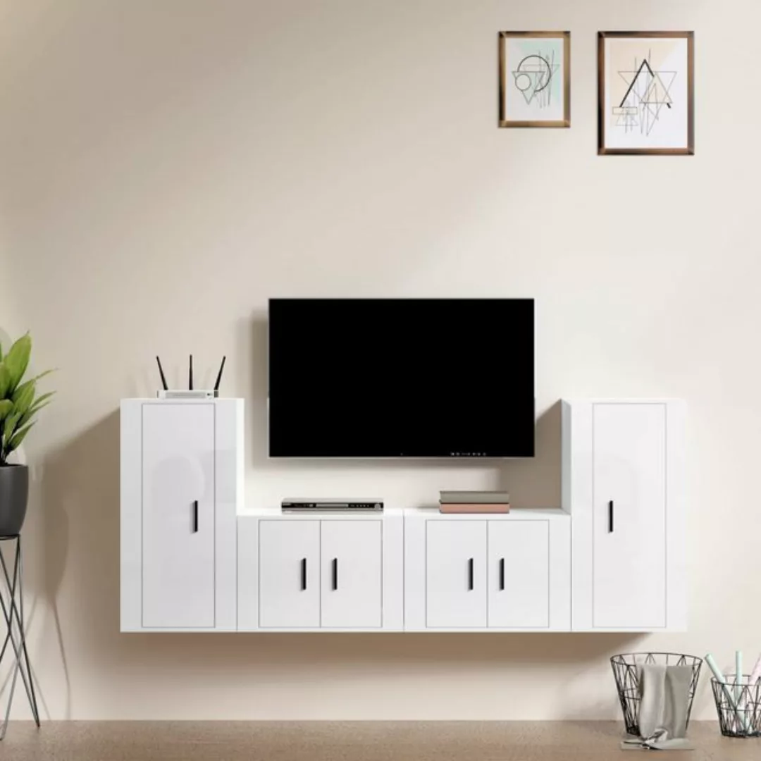 vidaXL TV-Schrank 4-tlg TV-Schrank-Set Hochglanz-Weiß Spanplatte TV-Lowboar günstig online kaufen