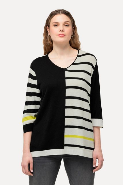 Ulla Popken Strickpullover Pullover Colorblocking V-Ausschnitt 3/4-Arm günstig online kaufen