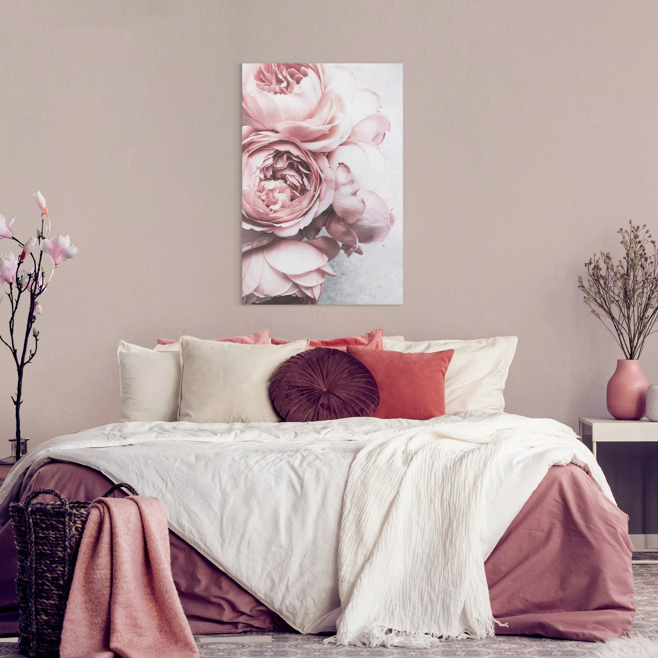 Leinwandbild Rosa Pfingstrosenblüten Shabby Pastell günstig online kaufen