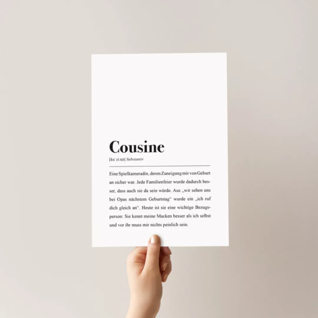 Cousine Poster Din A4: Cousine Definition günstig online kaufen