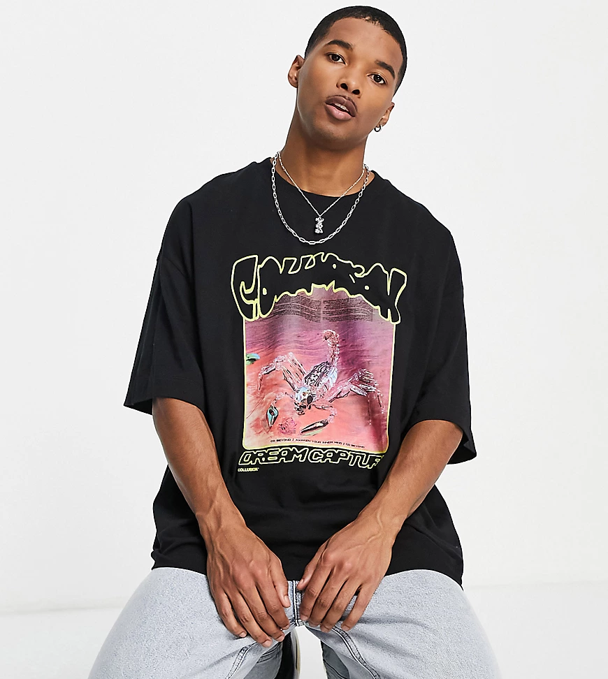 COLLUSION – Schwarzes Oversize-T-Shirt mit Print günstig online kaufen