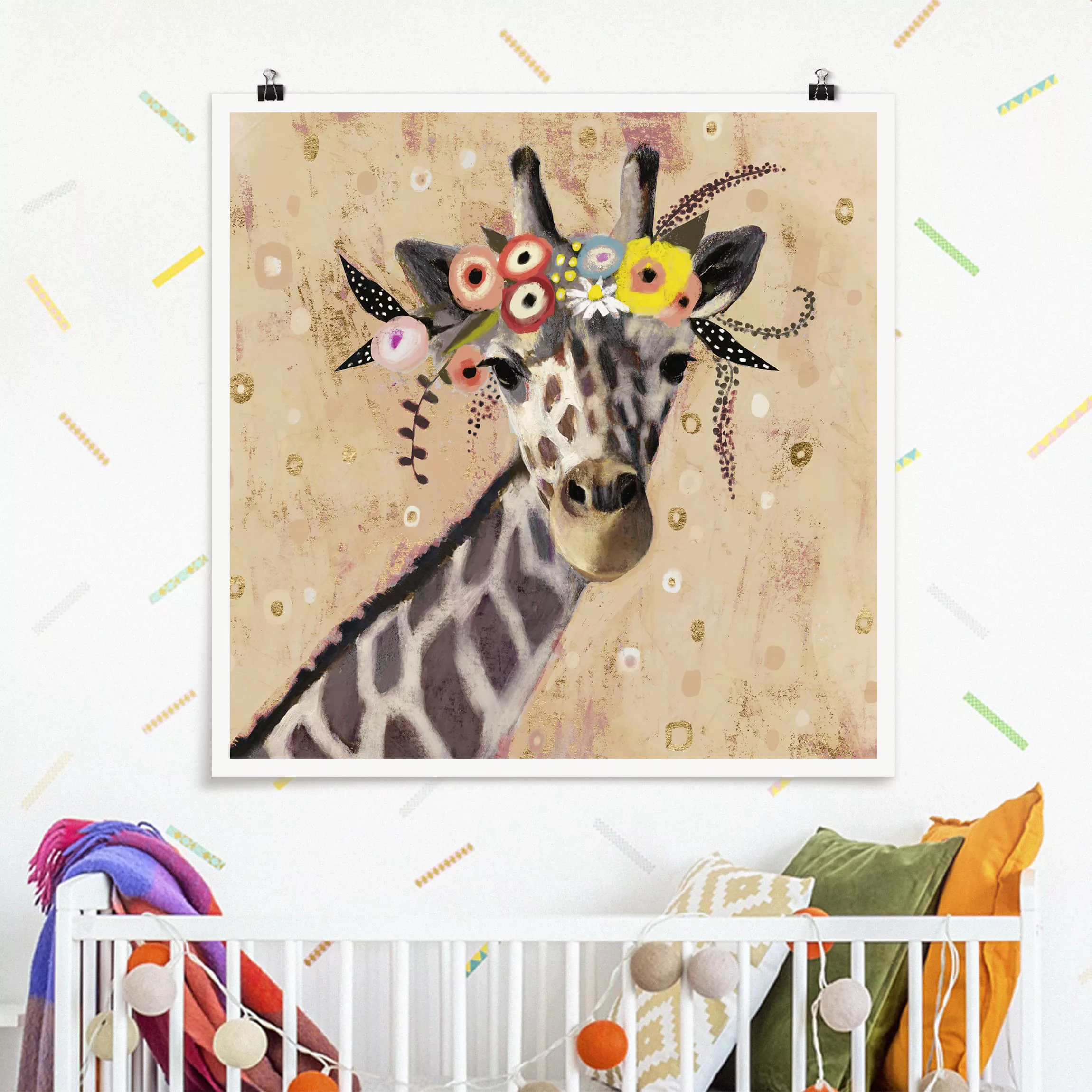 Poster Tiere - Quadrat Klimt Giraffe günstig online kaufen