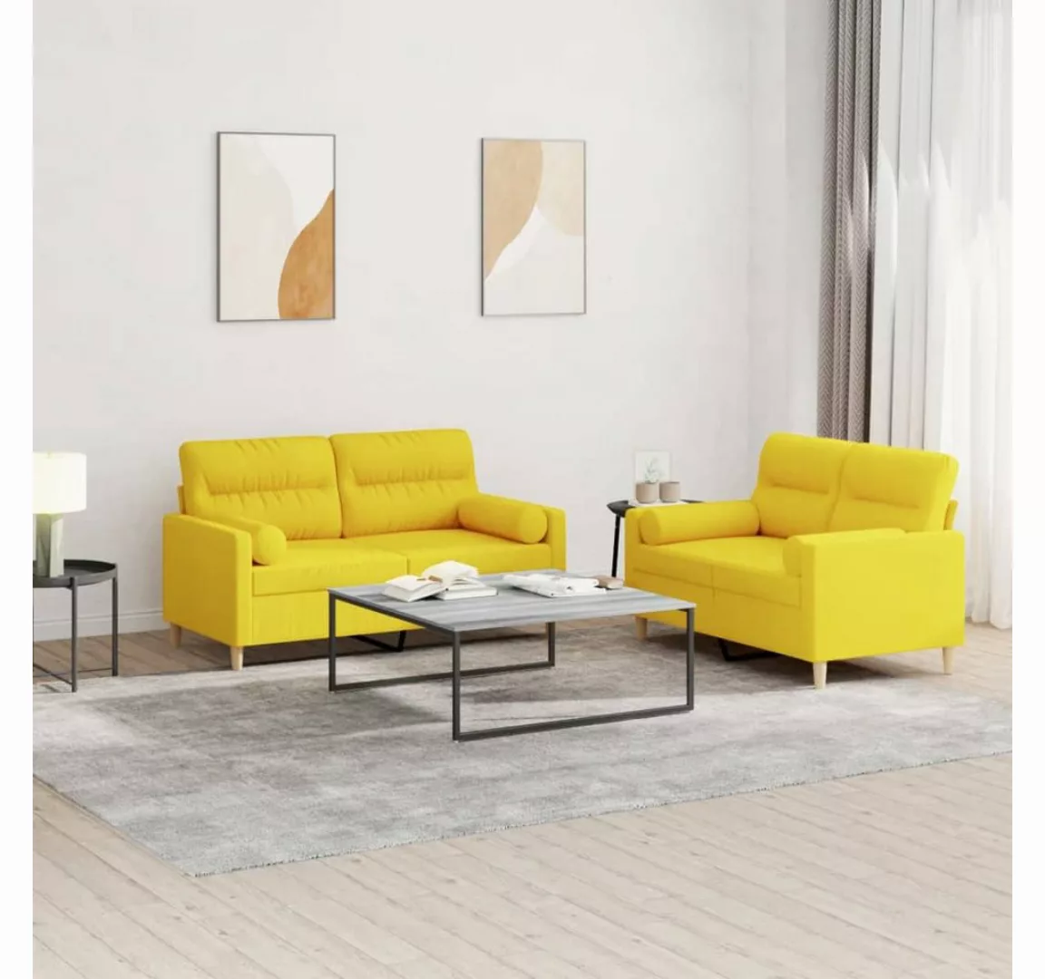 vidaXL Sofa Sofagarnitur Set mit Kissen Stoff, 2-tlg., Gelb günstig online kaufen