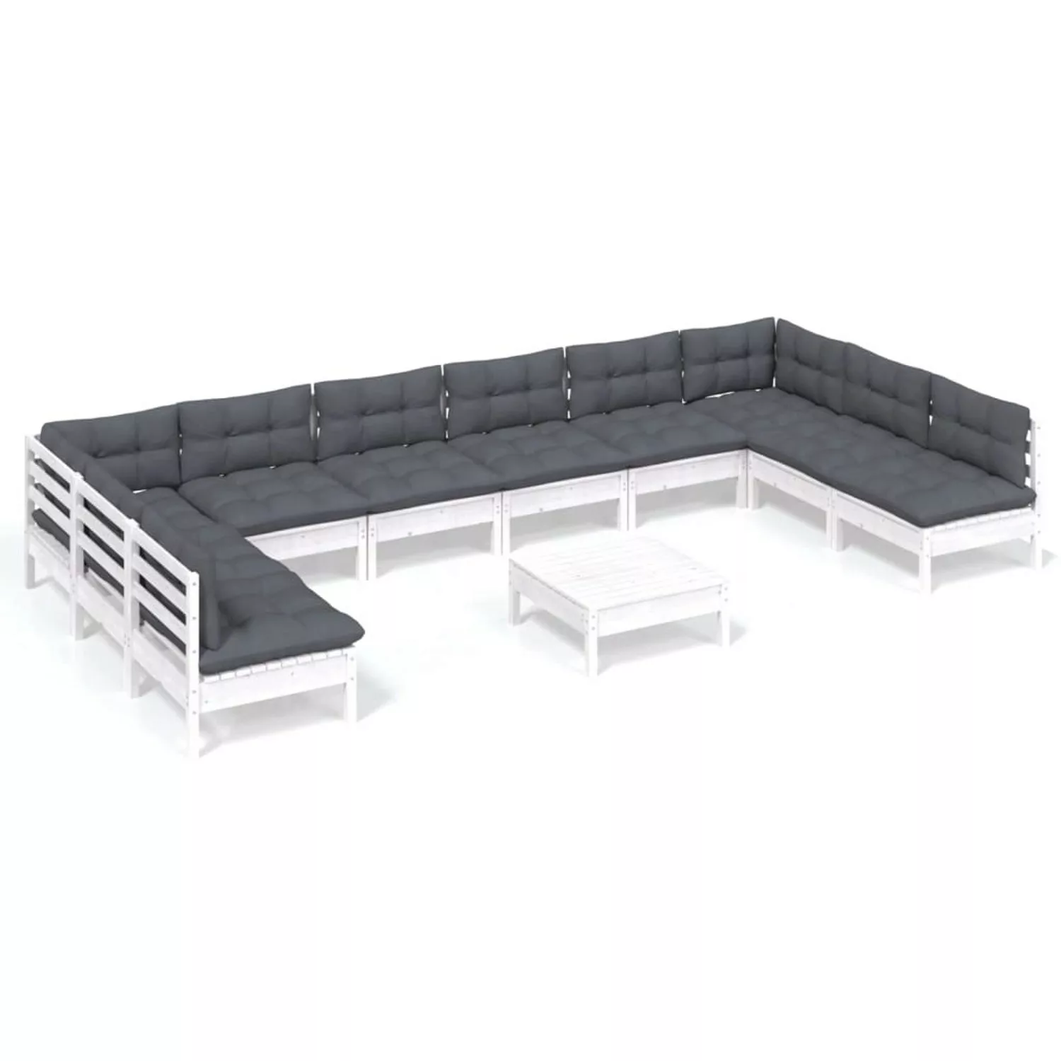 vidaXL 11-tlg Garten-Lounge-Set mit Kissen Weiß Kiefer Massivholz Modell 24 günstig online kaufen