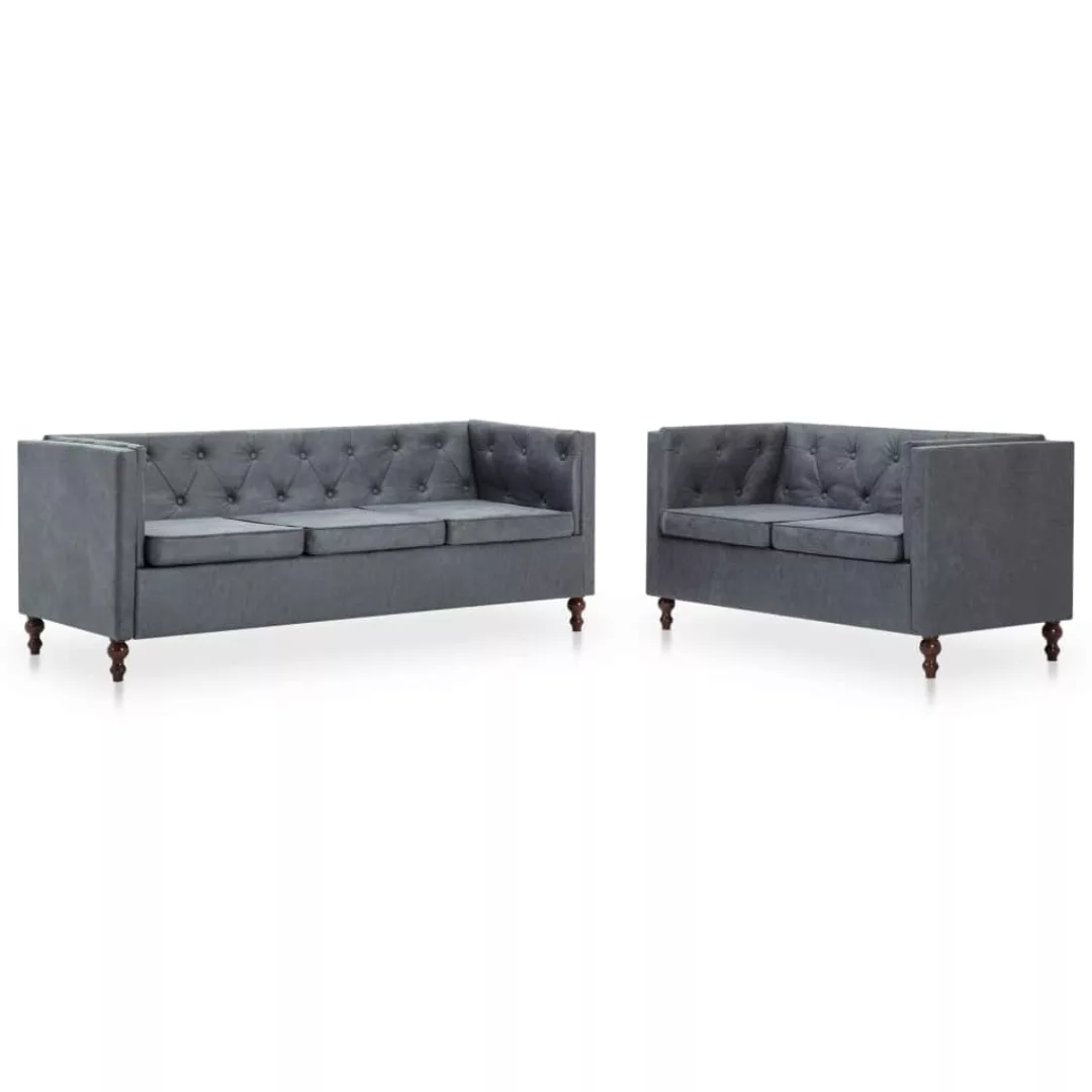 Chesterfield Sofa-set 2-tlg. Stoffpolsterung Grau günstig online kaufen