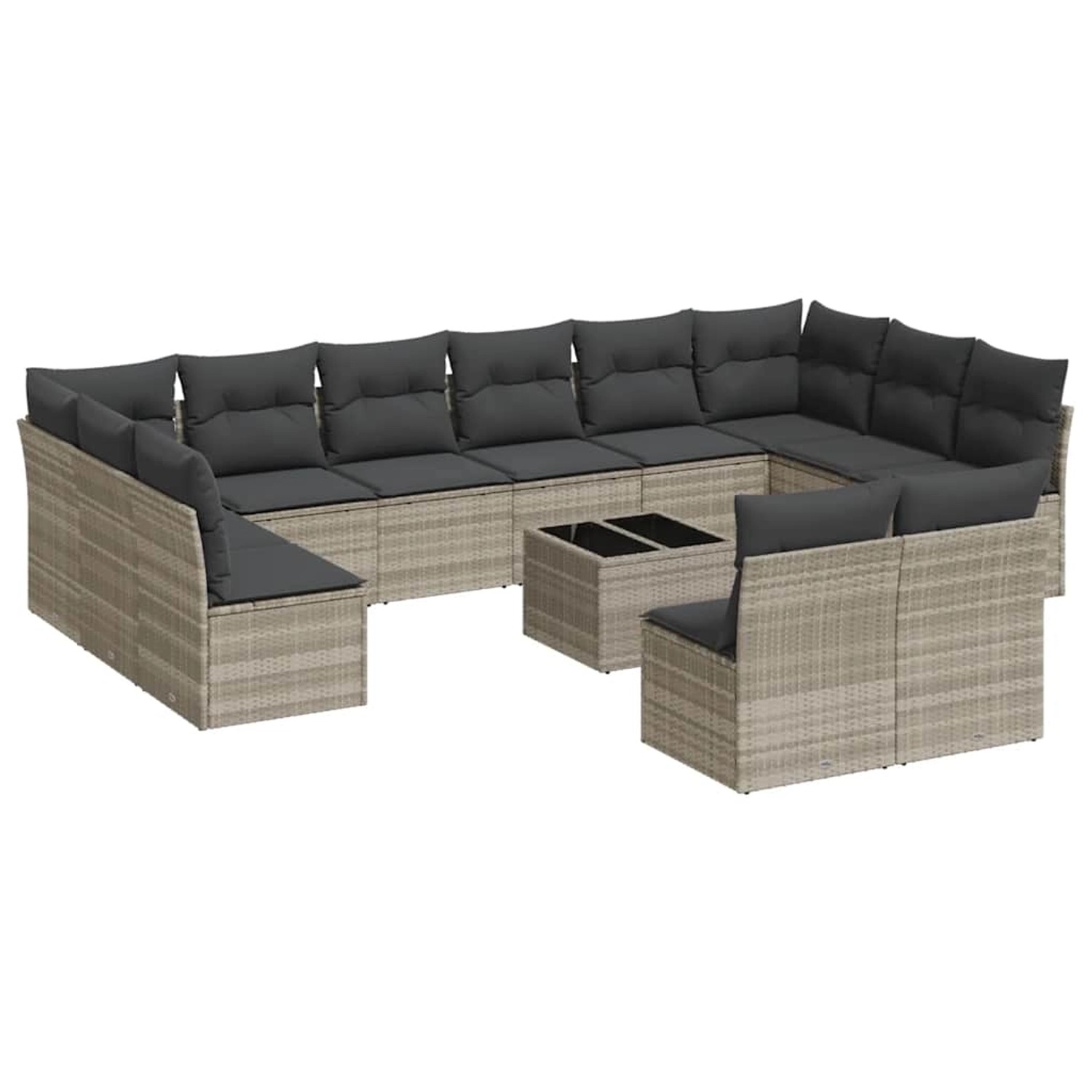 vidaXL 13-Tlg Garten-Sofagarnitur mit Kissen Hellgrau Poly Rattan 3218382 günstig online kaufen