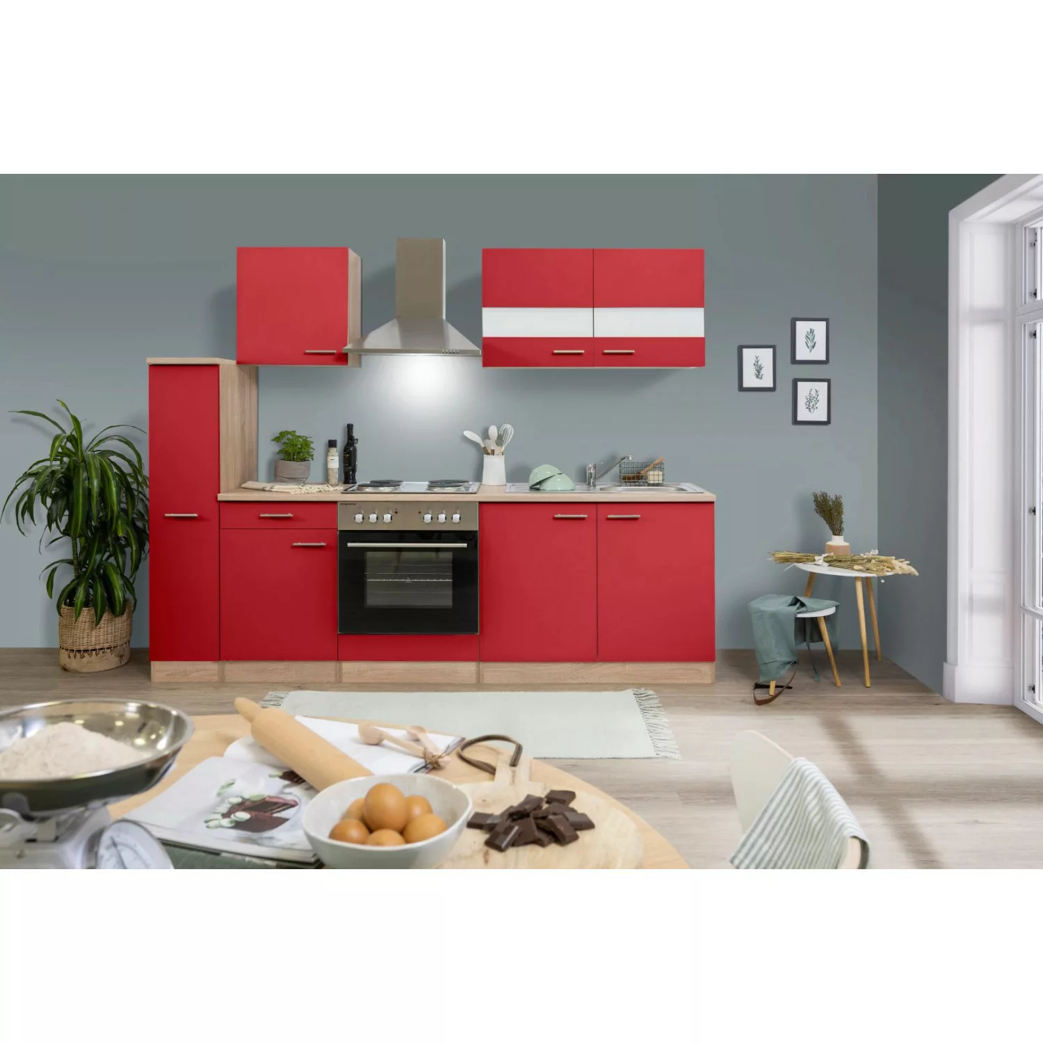Respekta Küchenzeile KB240ESR 240 cm Rot-Eiche günstig online kaufen