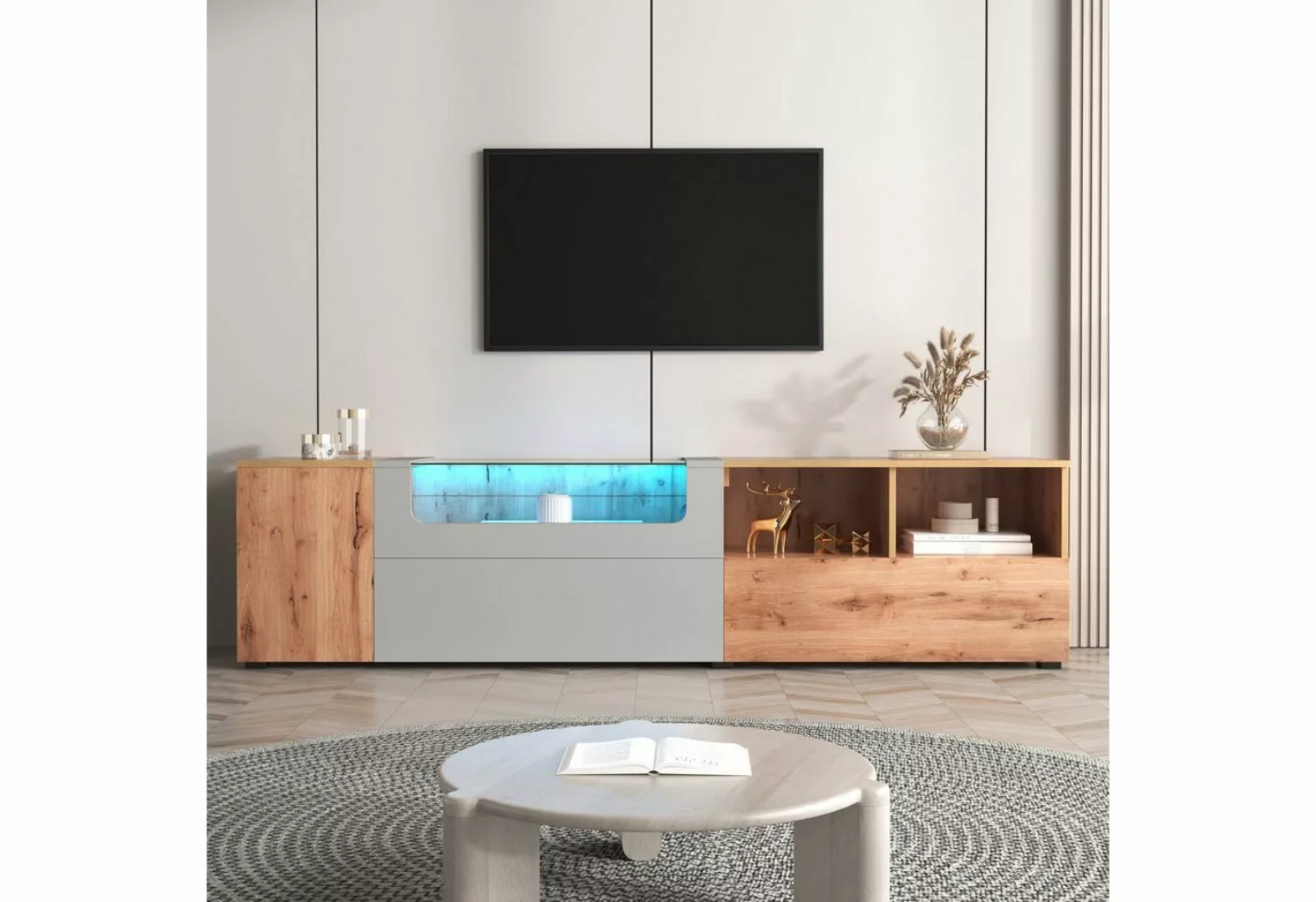 HAUSS SPLOE TV-Schrank mit LED-Leuchten und Glasplatte mit Fächern und Türe günstig online kaufen