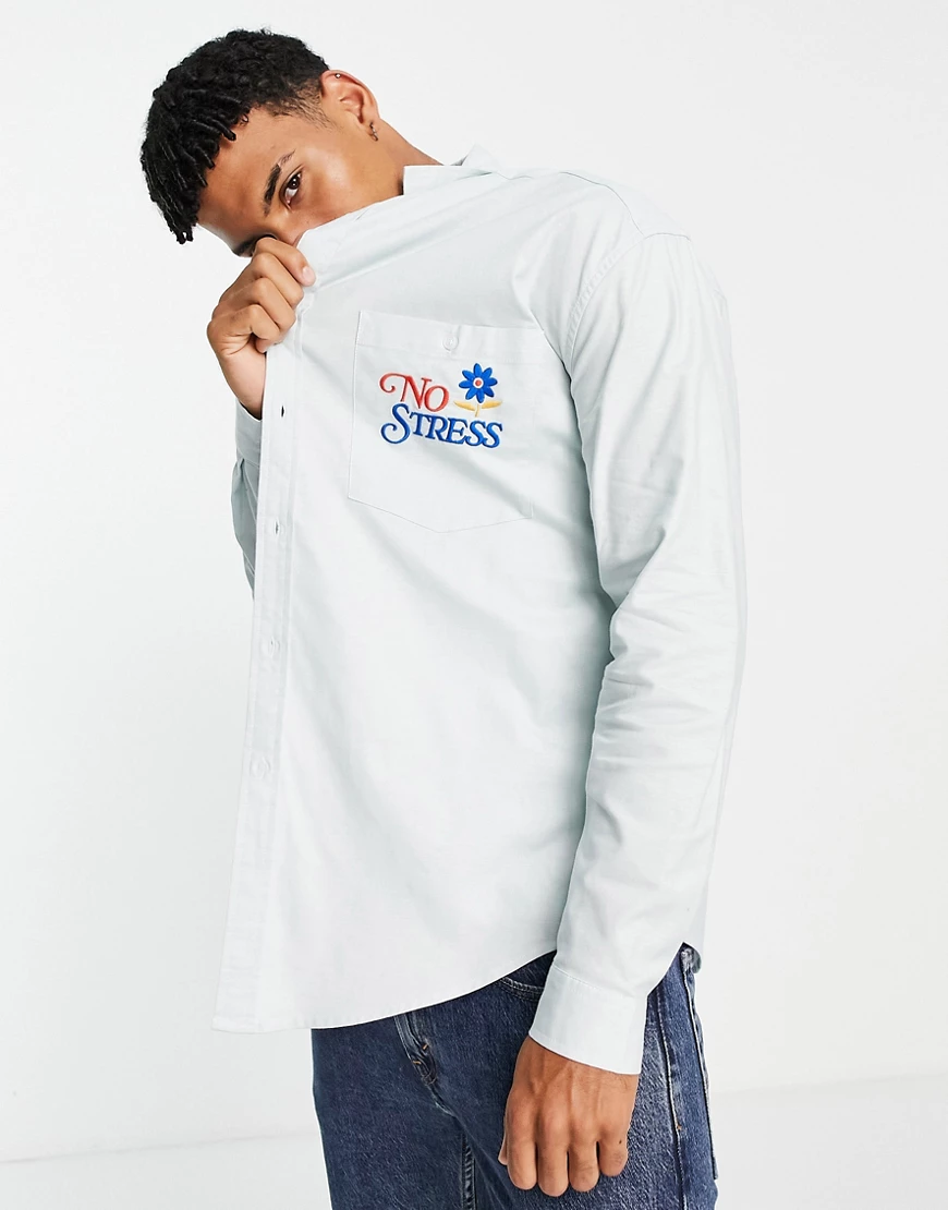 ASOS DESIGN – Oversize-Hemd im 90er-Stil mit Stickerei auf der Brust-Blau günstig online kaufen